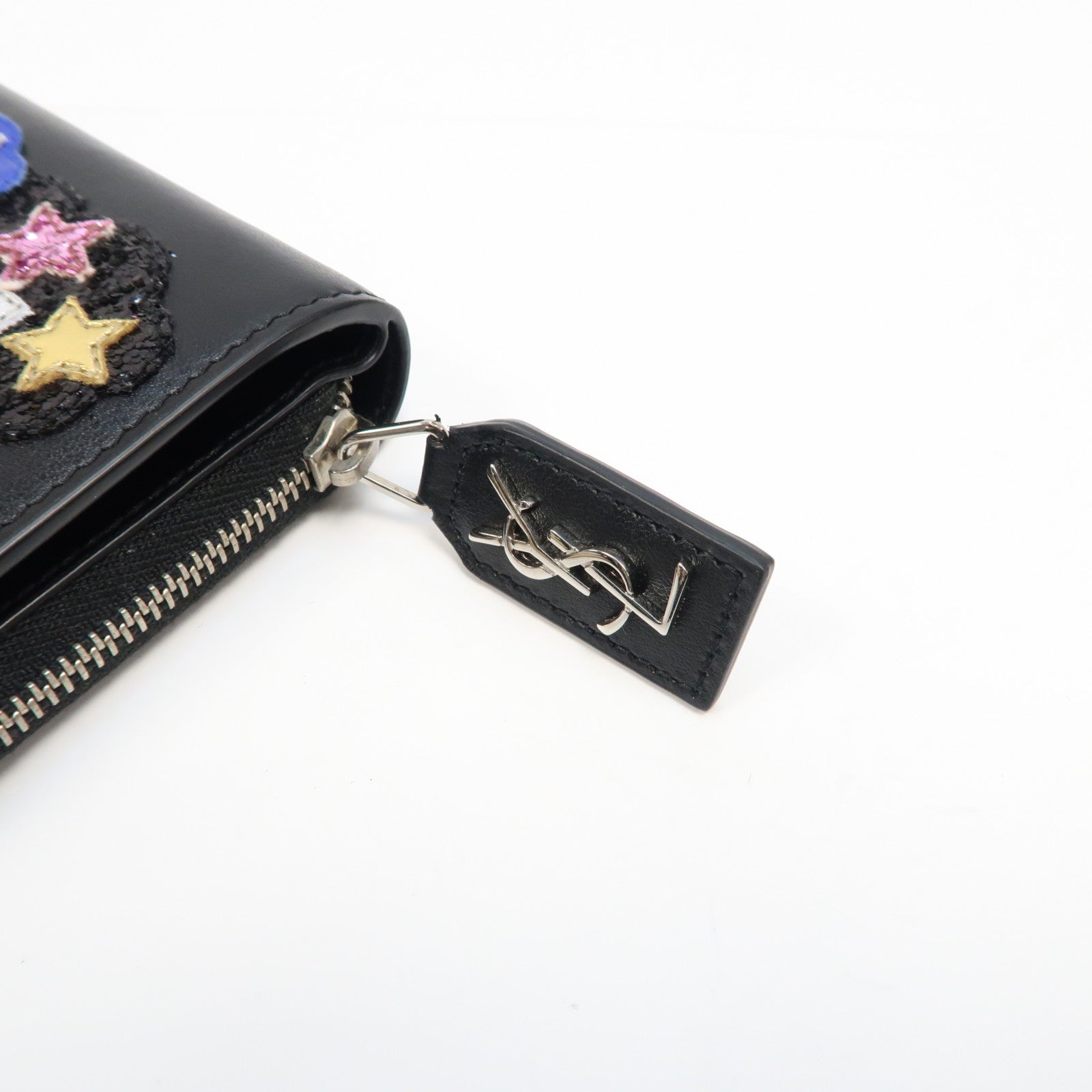 SAINT LAURENT 皮革Wallet銀扣錢包黑色