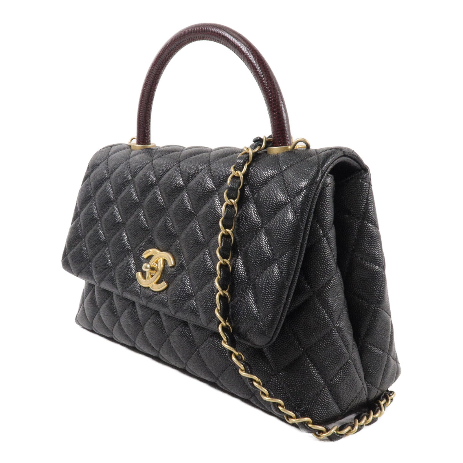 CHANEL 牛皮皮革Coco Handle Medium鏈帶肩背袋