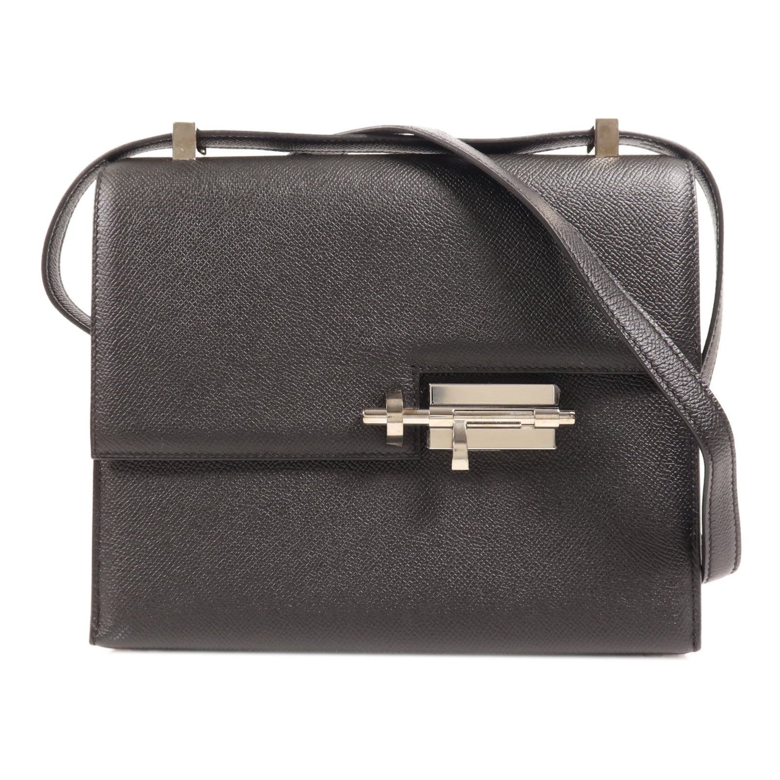 HERMES Epsom皮革Verrou 23銀扣肩背袋Noir