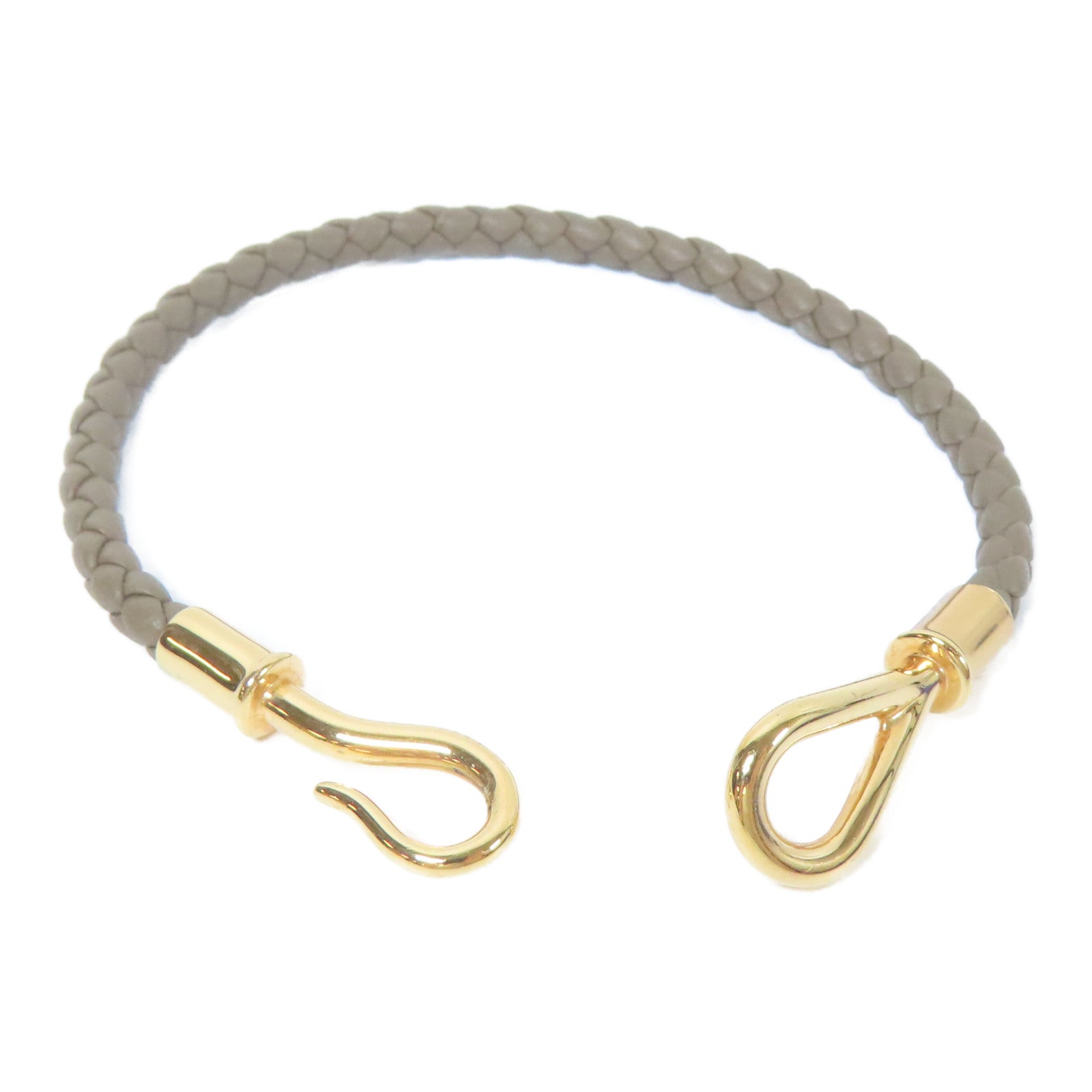 HERMES 金屬/皮革Jumbo H Bracelet金扣手鏈Etoupe/大象灰色