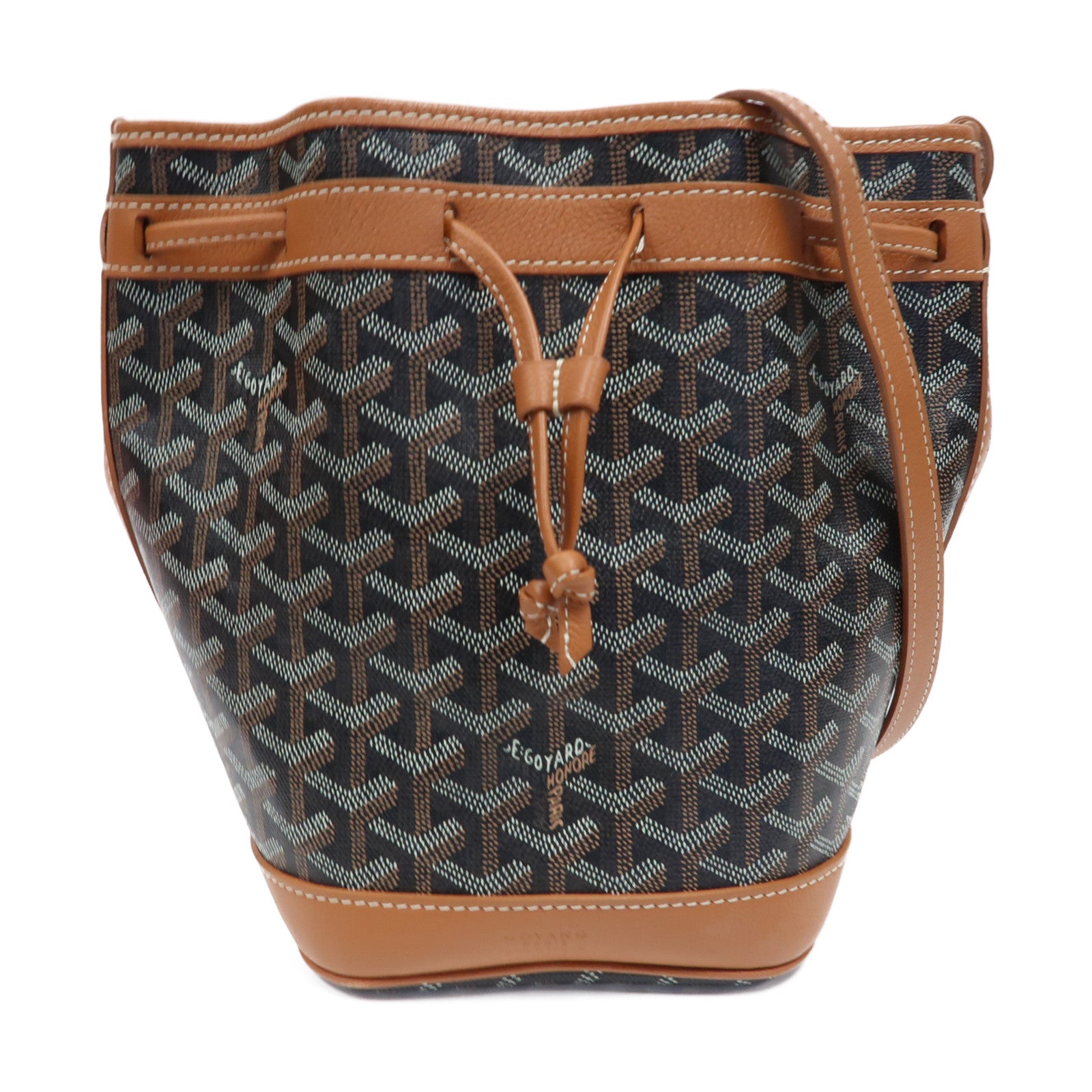 GOYARD 塗層帆布Petit Flot Bucket銀扣肩背袋黑色/啡色