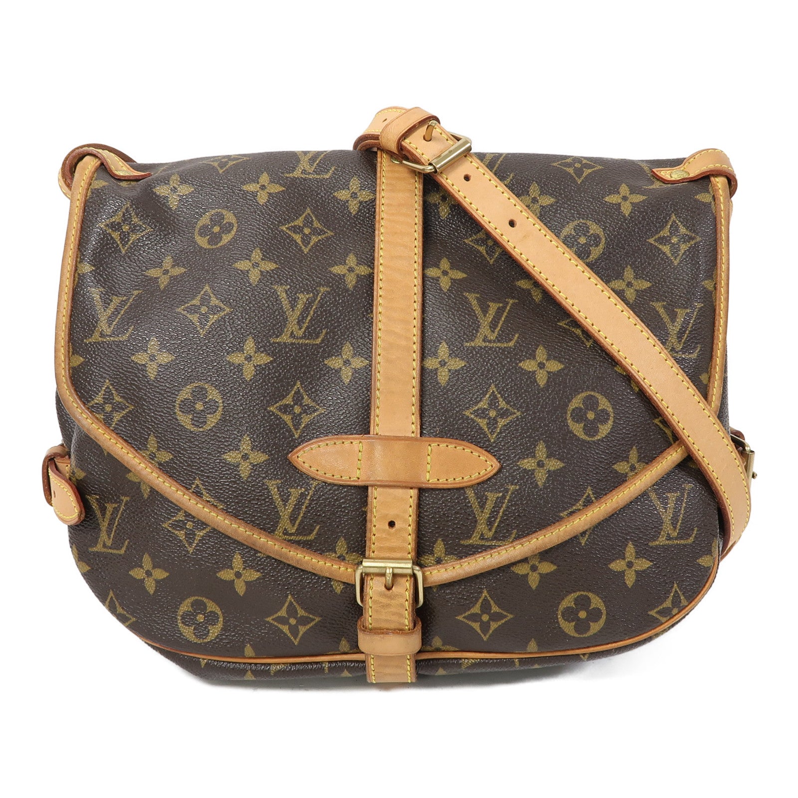 LOUIS VUITTON Monogram Saumur 30金扣肩背袋啡色
