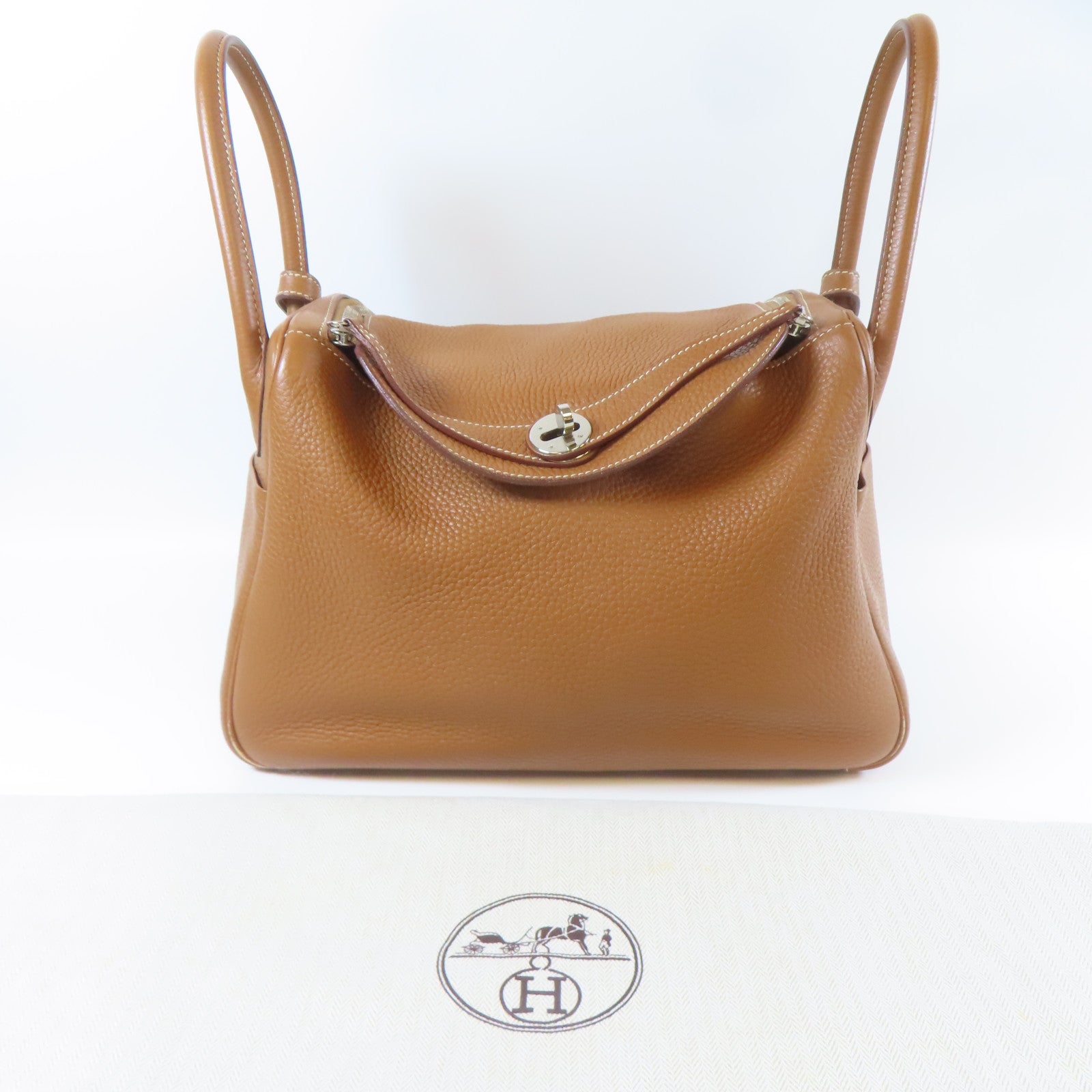 HERMES 【激減優惠】Togo皮革Lindy 30銀扣肩背袋啡色