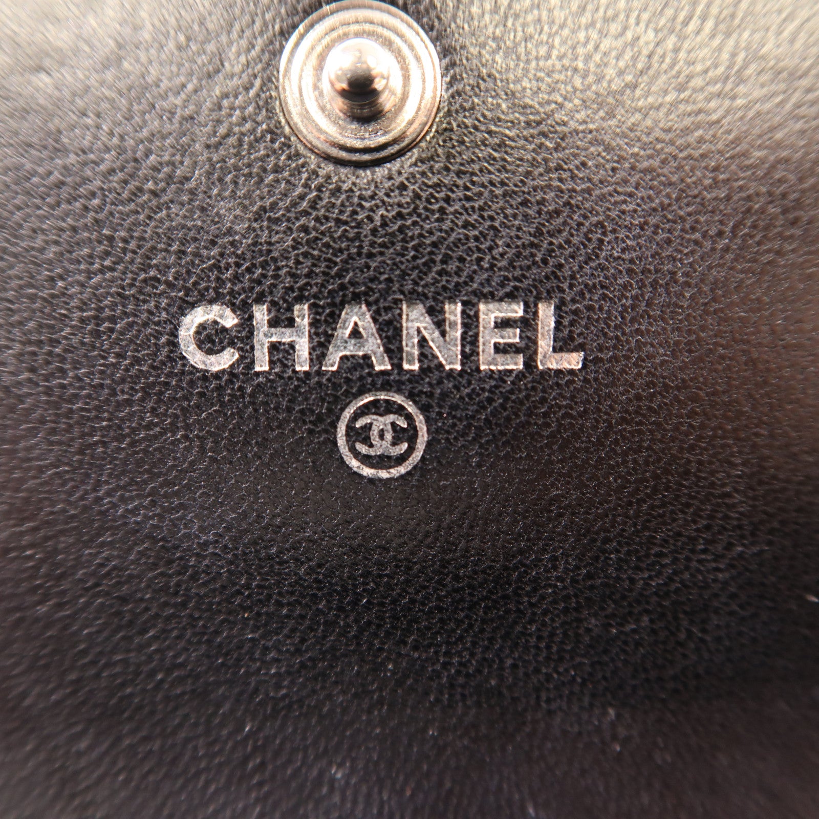 CHANEL 牛皮皮革Long Wallet銀扣長錢包黑色