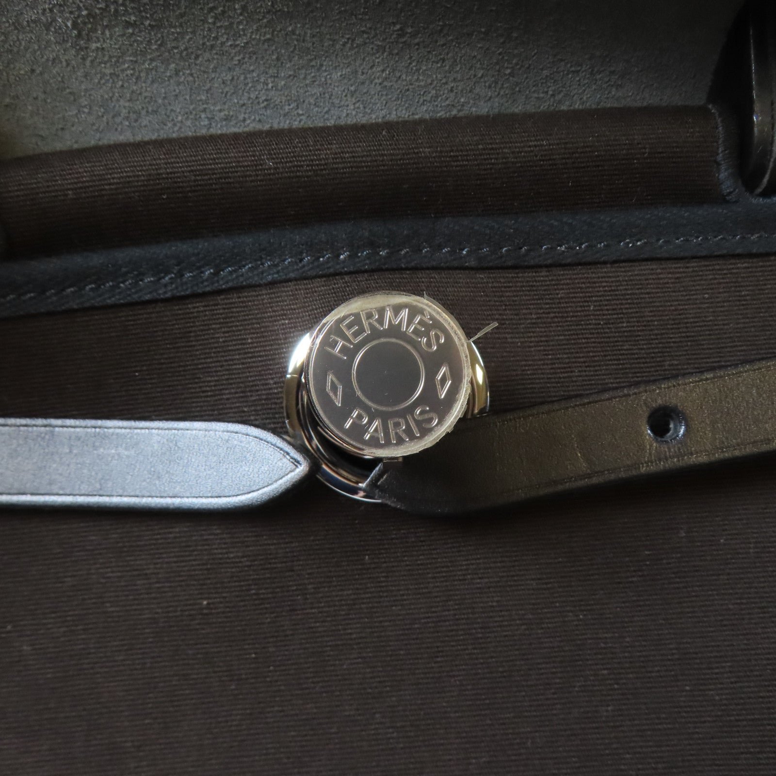 HERMES 帆布/Chevre皮革Herbag PM銀扣手挽肩背兩用袋Bruna/啡色
