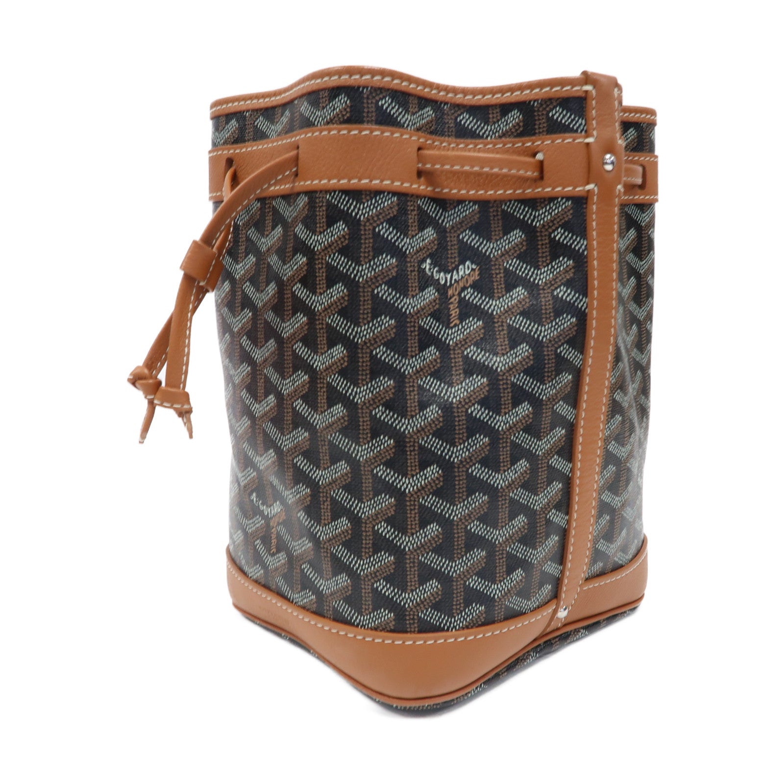 GOYARD 塗層帆布Petit Flot Bucket銀扣肩背袋黑色/啡色