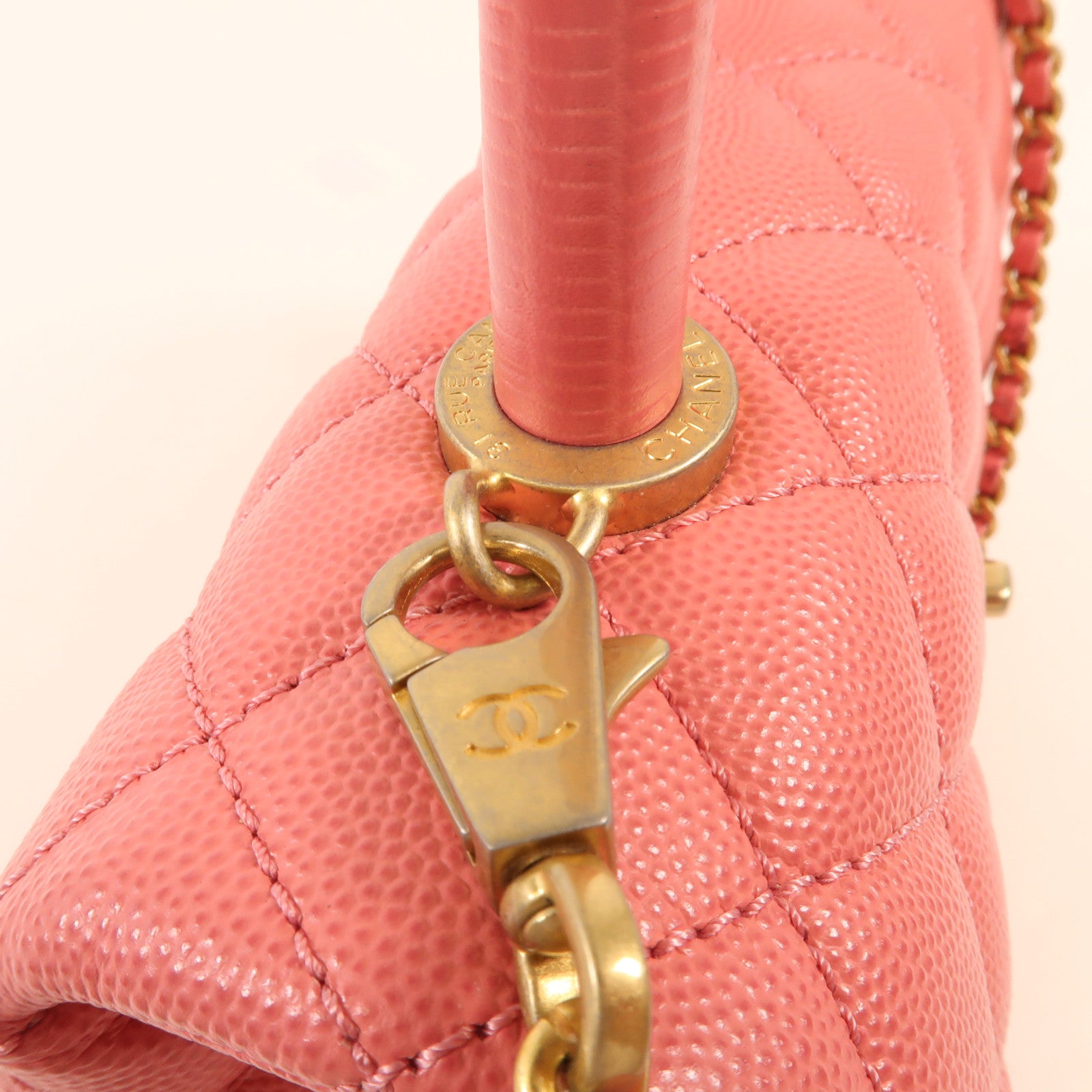 CHANEL 牛皮皮革Coco Handle Small金扣鏈帶手挽肩背兩用袋