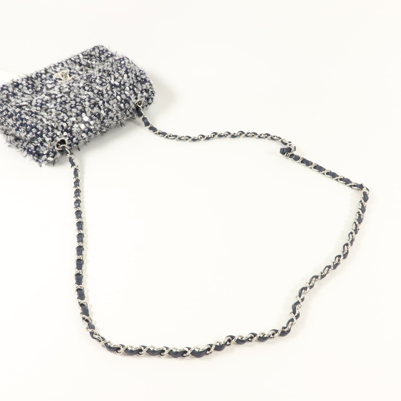 CHANEL 斜紋軟呢/亮片Mini Classic 20鏈帶肩背袋