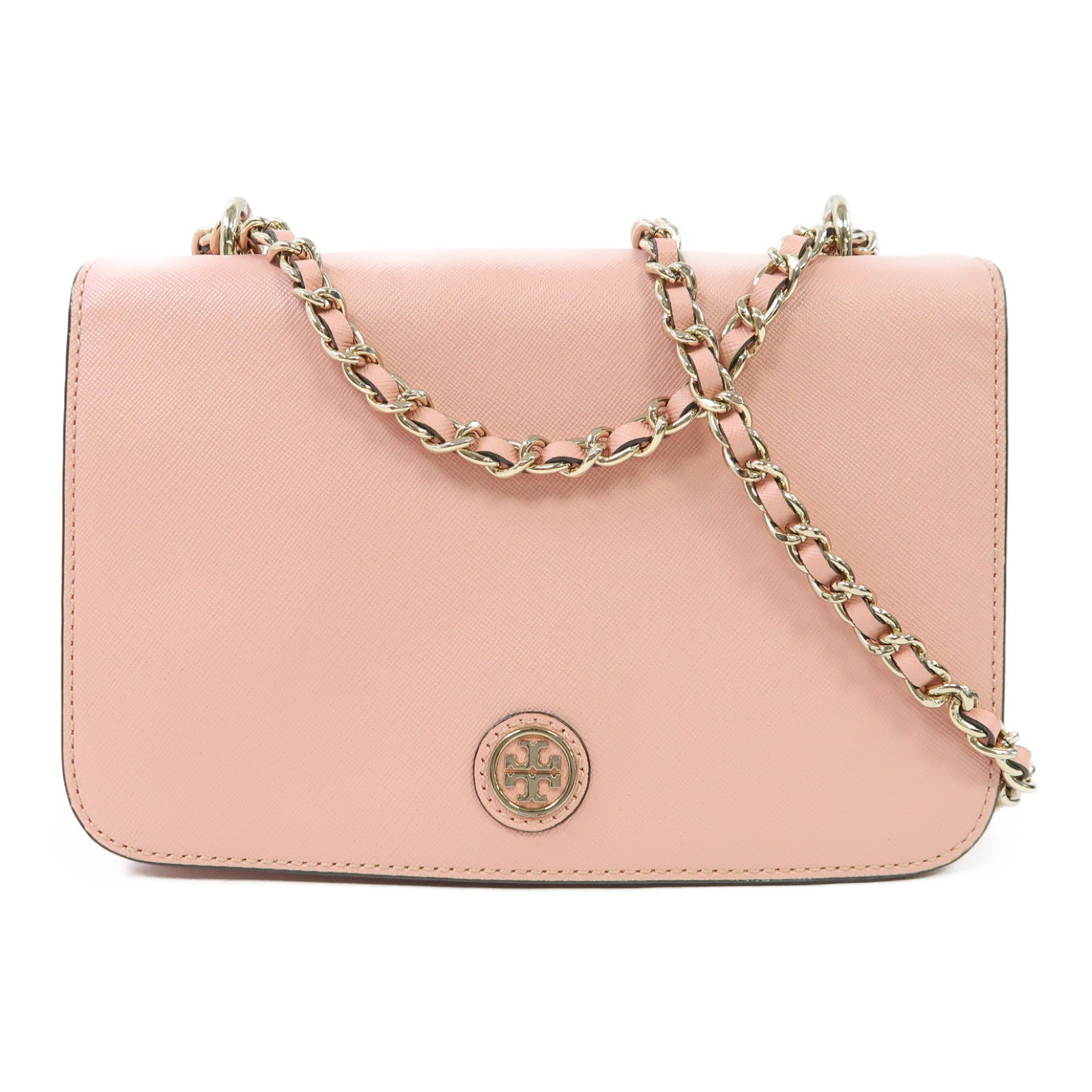 Tory Burch 牛皮皮革Chain Shoulder金扣鏈帶肩背袋粉紅色