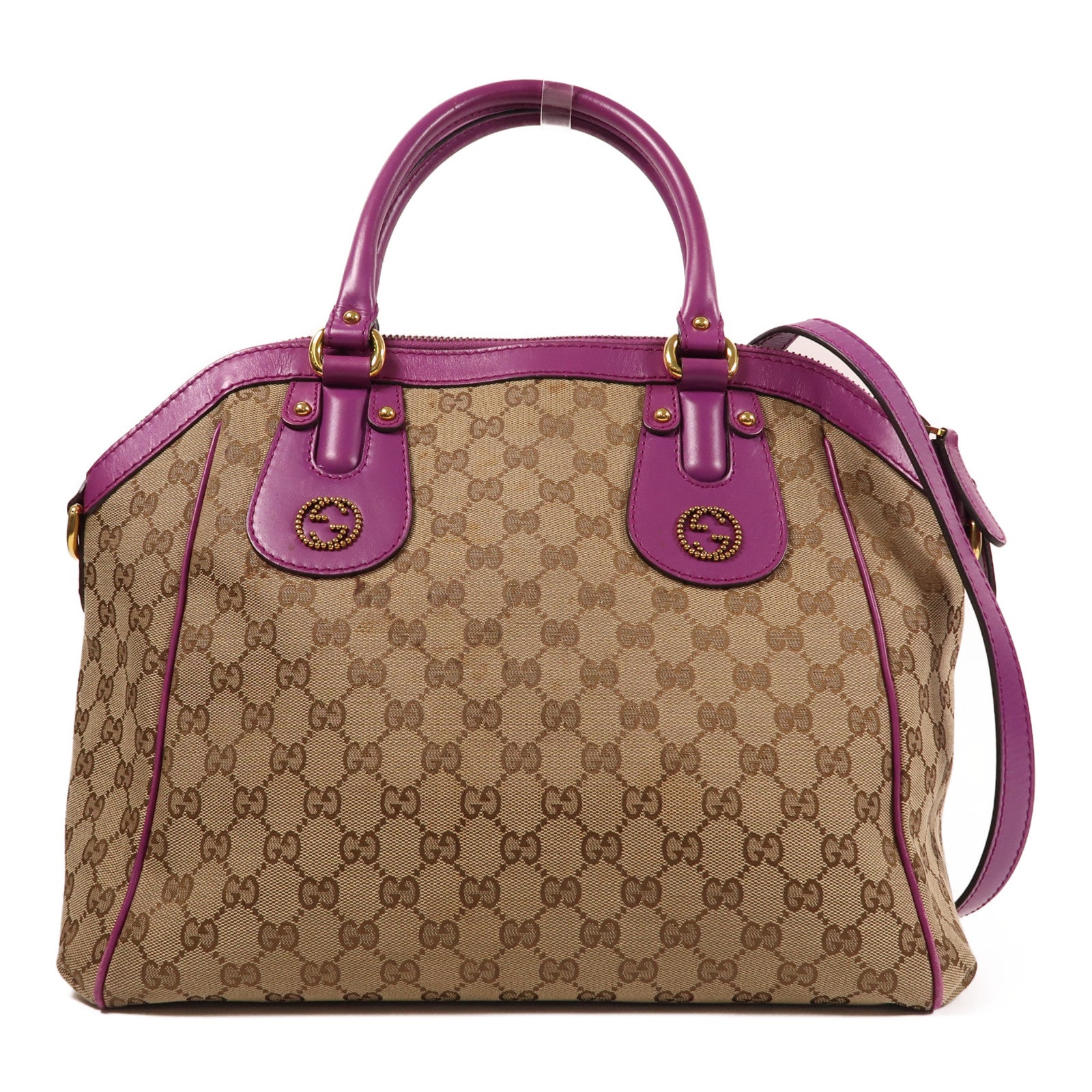 GUCCI 【激減優惠】GUCCI 帆布GG Canvas Scarlett金扣手挽肩背兩用袋紫色/啡色
