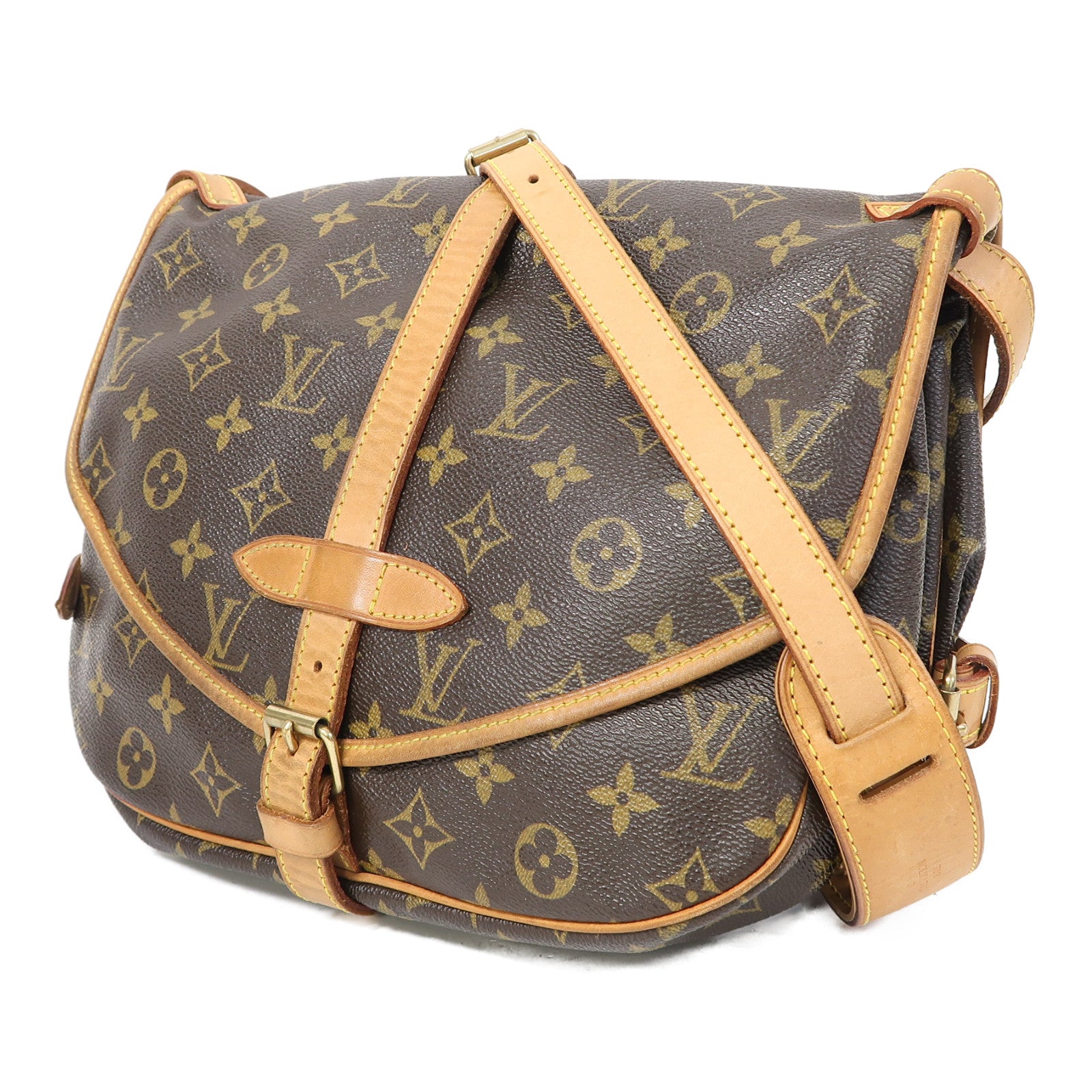 LOUIS VUITTON Monogram Saumur 30金扣肩背袋啡色