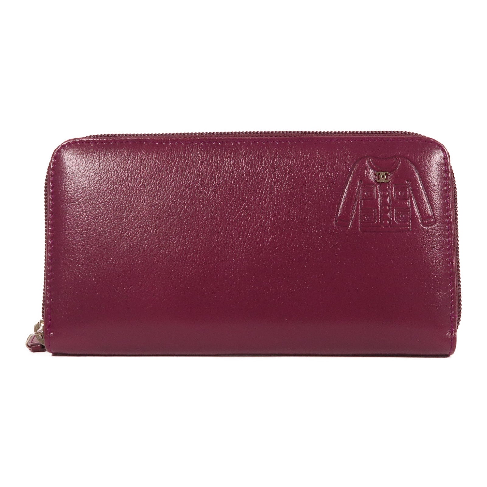 CHANEL 牛皮皮革Zipper Long Wallet銀扣長錢包紫色