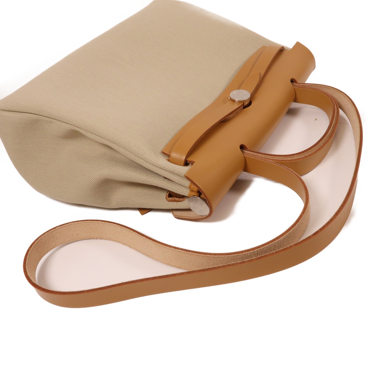HERMES 帆布/皮革Herbag PM銀扣手挽肩背兩用袋Beton