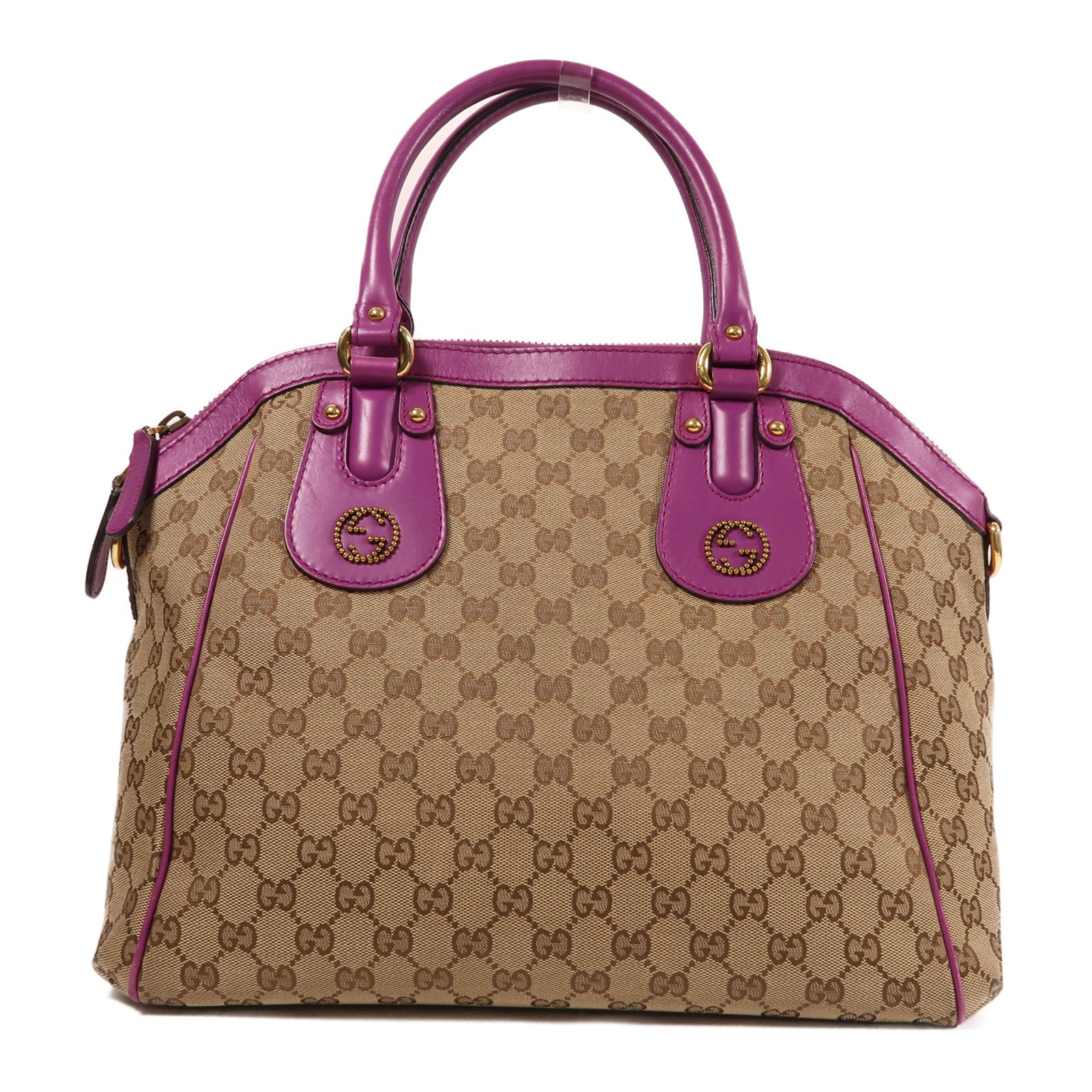 GUCCI 【激減優惠】GUCCI 帆布GG Canvas Scarlett金扣手挽肩背兩用袋紫色/啡色