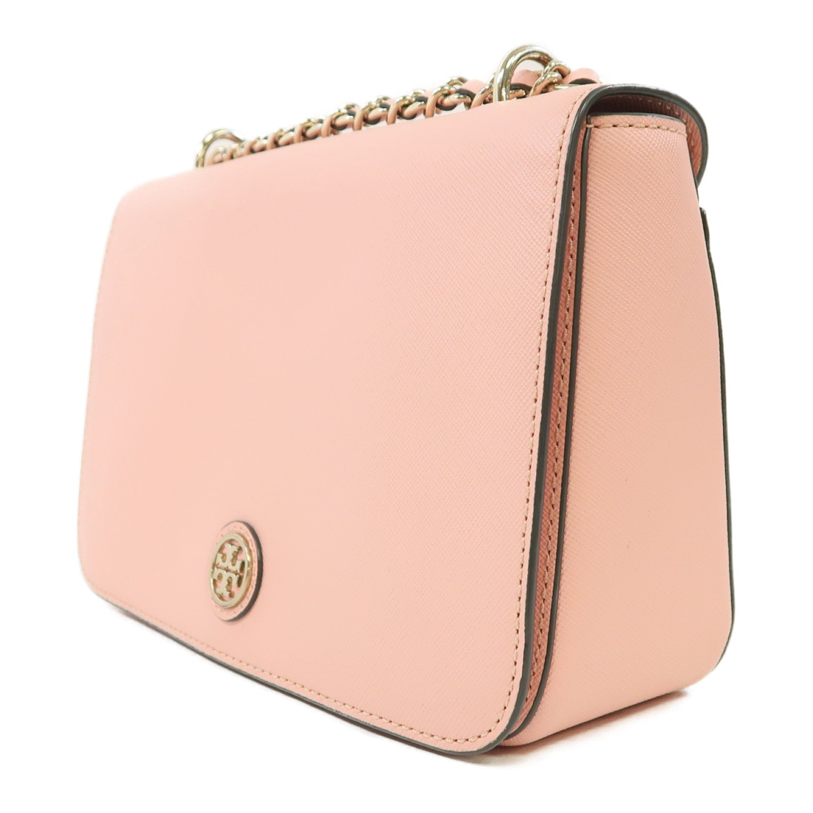 Tory Burch 牛皮皮革Chain Shoulder金扣鏈帶肩背袋粉紅色