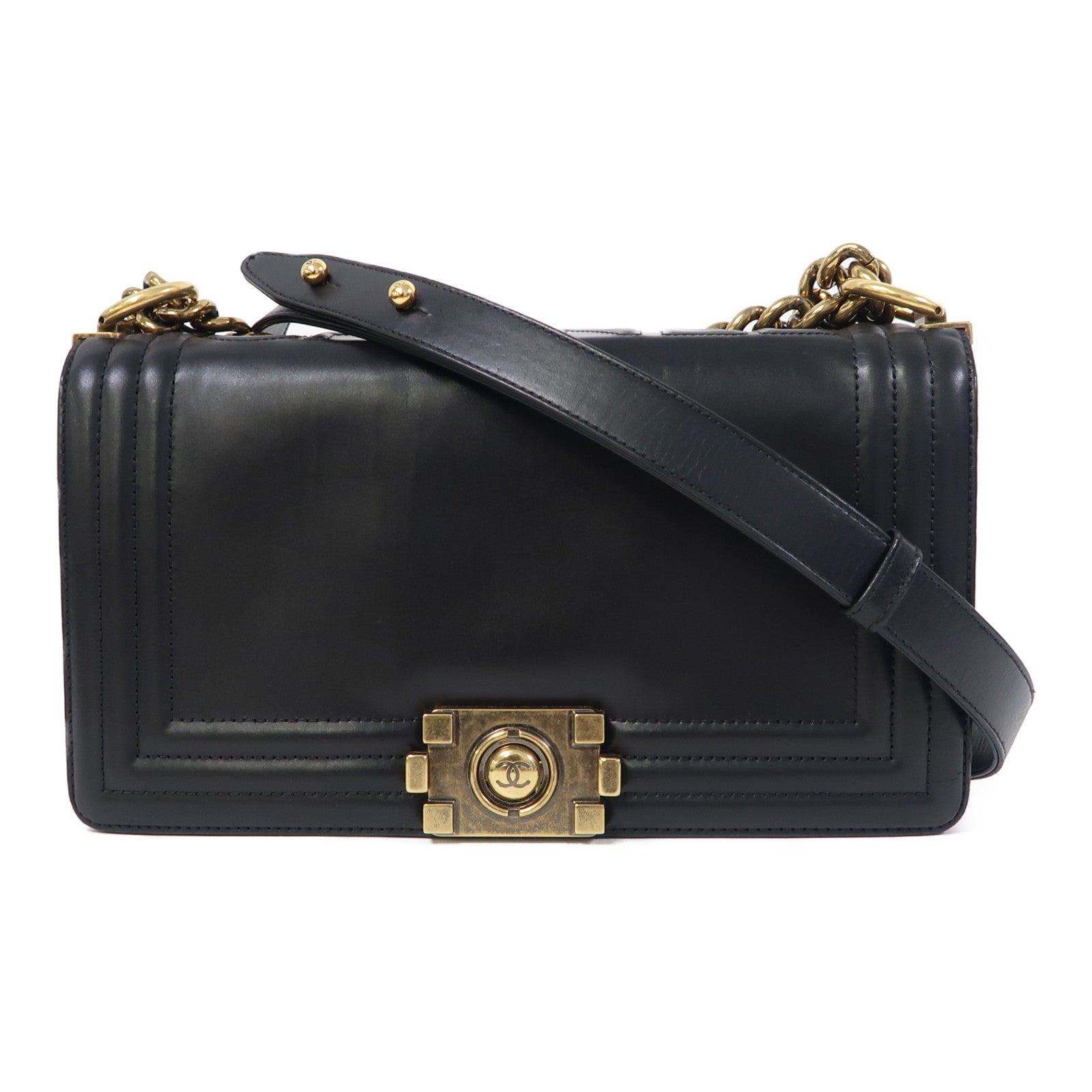 CHANEL 【激減優惠】菱格牛皮皮革Chain Shoulder金扣鏈帶肩背袋黑色