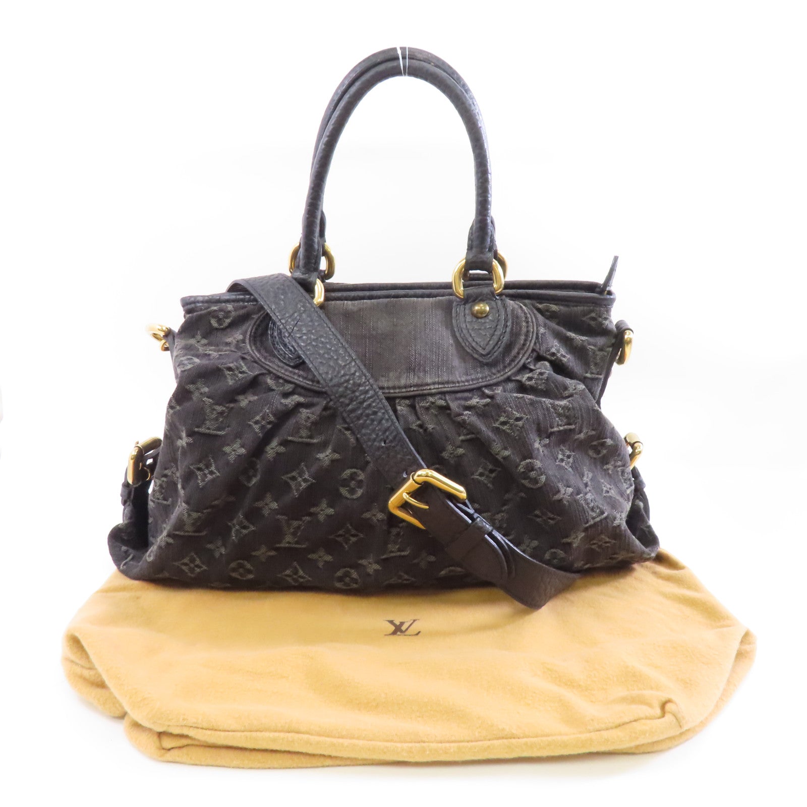 LOUIS VUITTON Monogram Denim Neo Cabby MM金扣手挽肩背兩用袋黑色