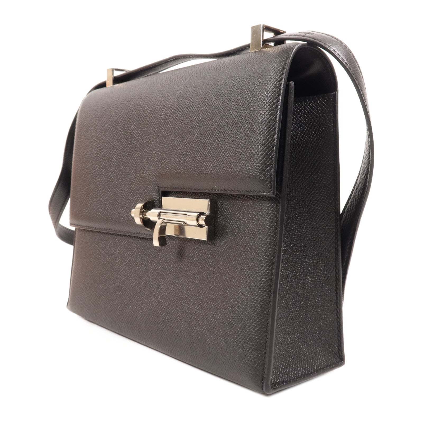 HERMES Epsom皮革Verrou 23銀扣肩背袋Noir