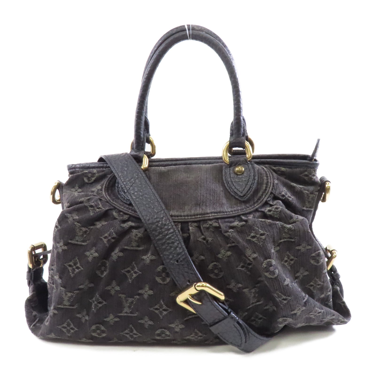 LOUIS VUITTON Monogram Denim Neo Cabby MM金扣手挽肩背兩用袋黑色