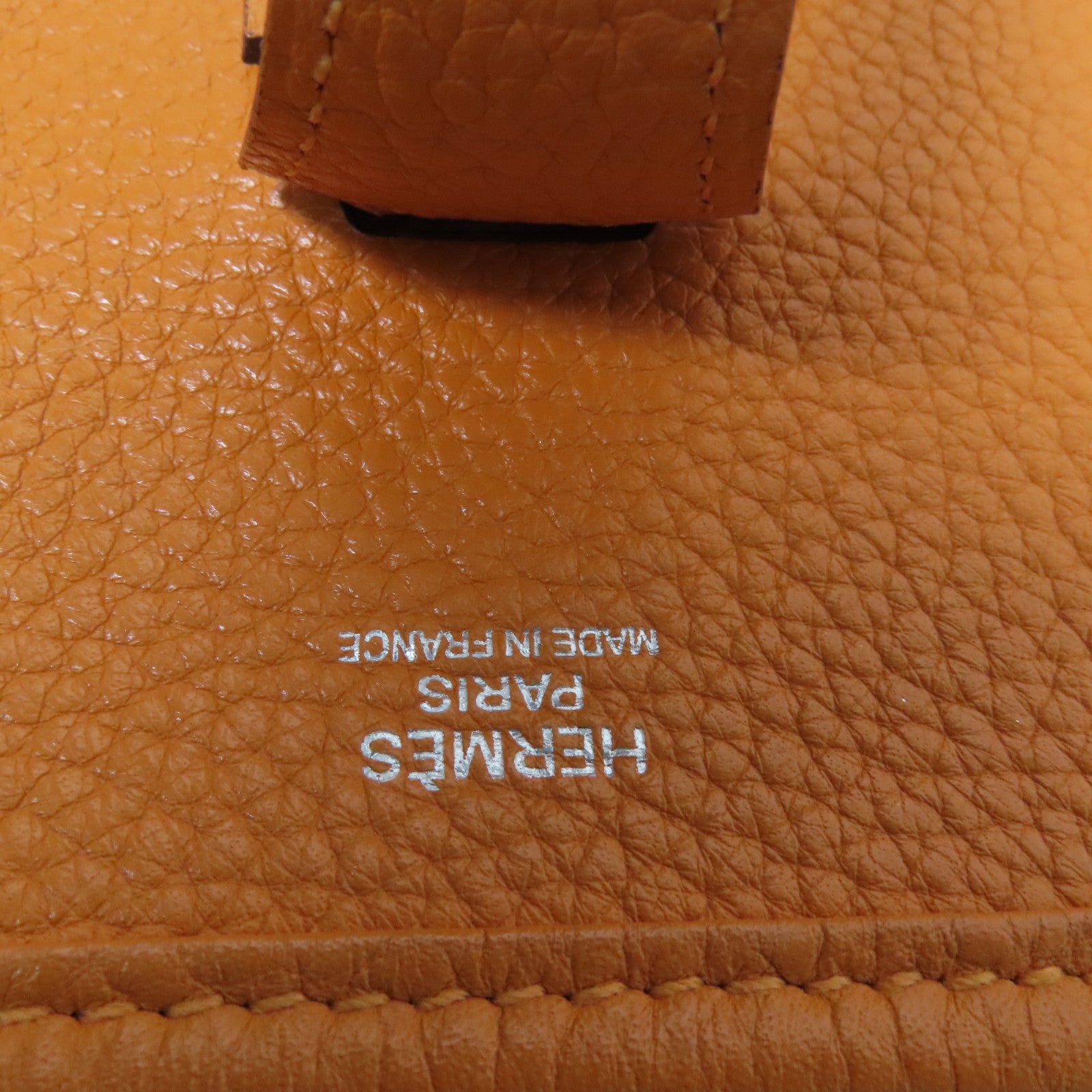 HERMES Clemence皮革Evelyne PM 銀扣肩背袋Orange