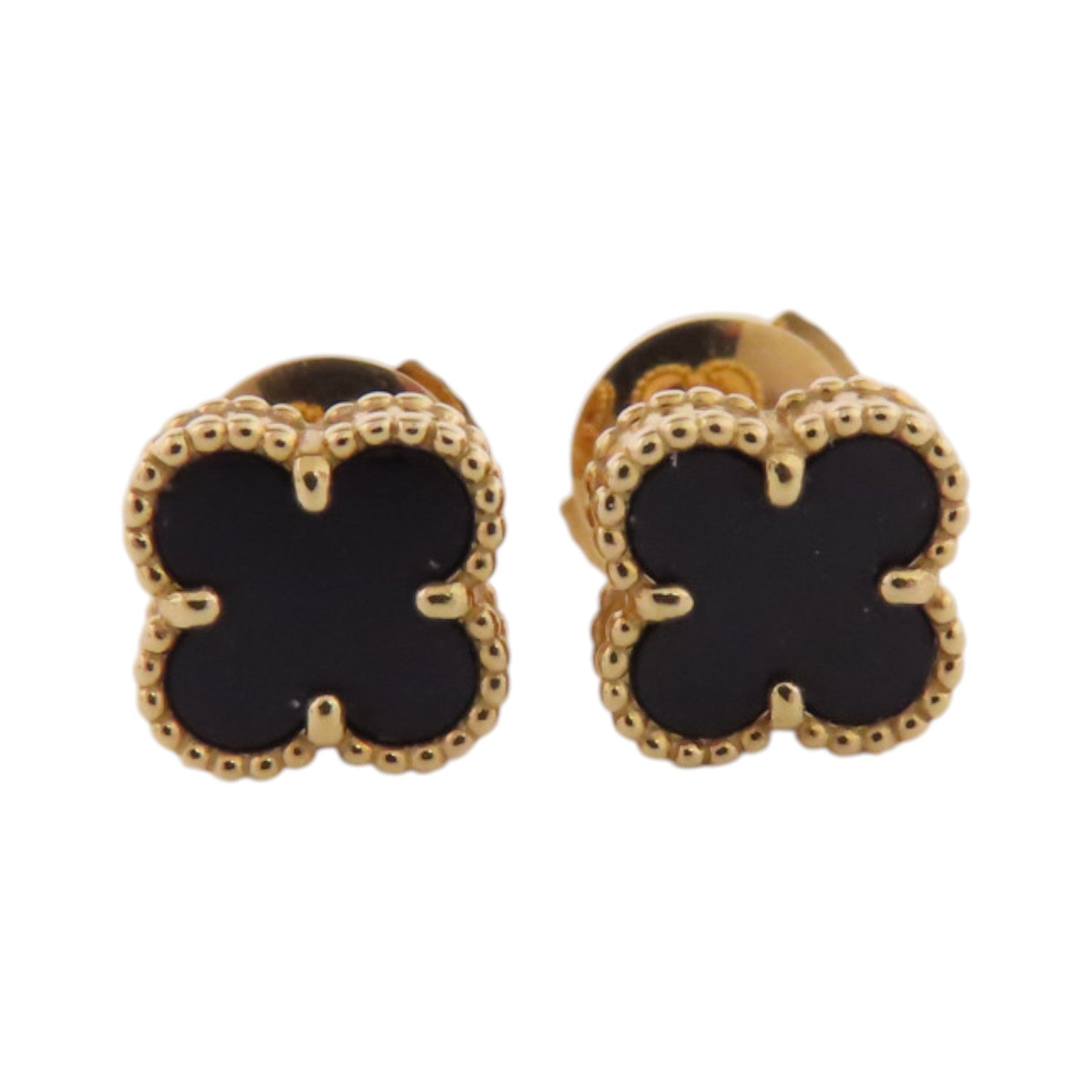 Van Cleef & Arpels 18K玫瑰金Sweet Vintage Alhambra Onyx Earrings金扣縞瑪瑙耳環