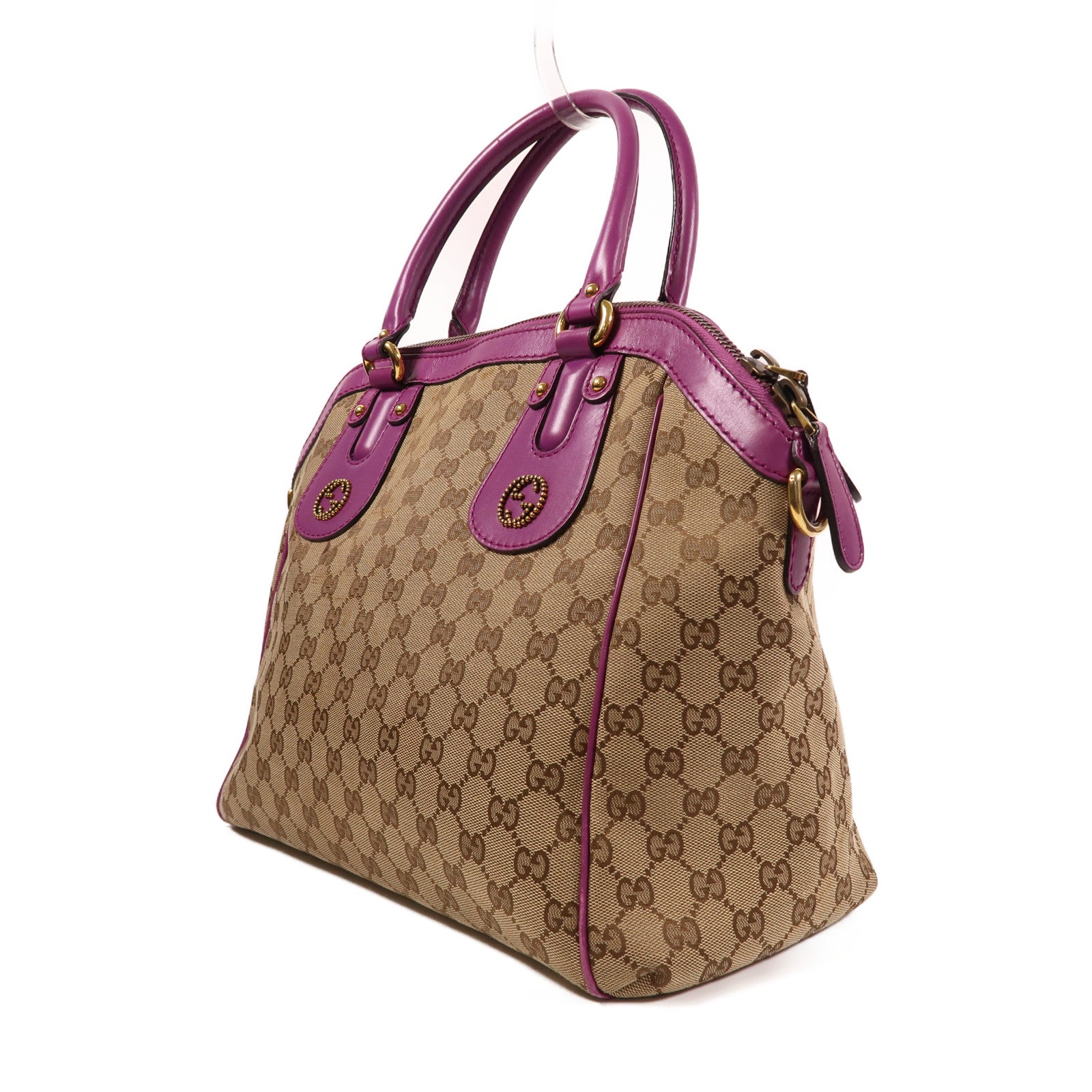 GUCCI 【激減優惠】GUCCI 帆布GG Canvas Scarlett金扣手挽肩背兩用袋紫色/啡色