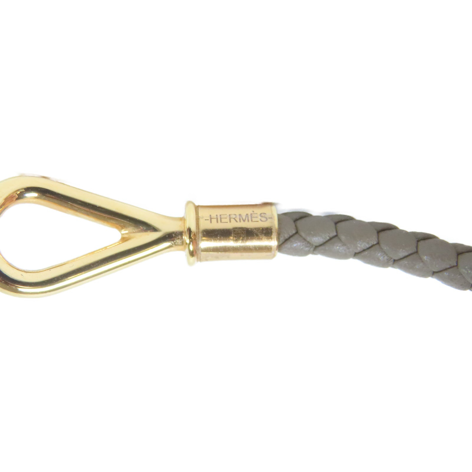 HERMES 金屬/皮革Jumbo H Bracelet金扣手鏈Etoupe/大象灰色