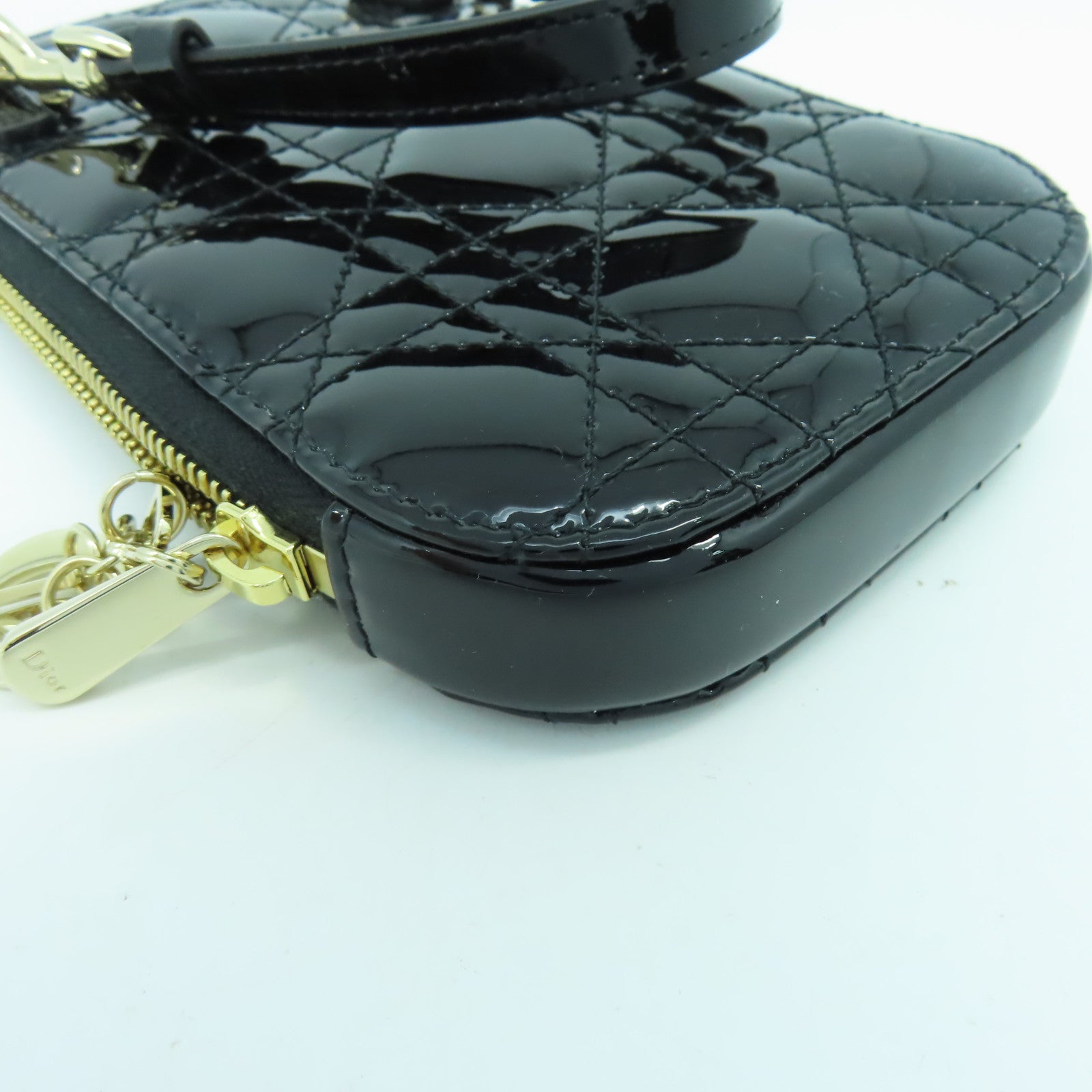 Dior 【清倉大減價】漆皮皮革Phone Holder金扣鏈帶肩背袋黑色