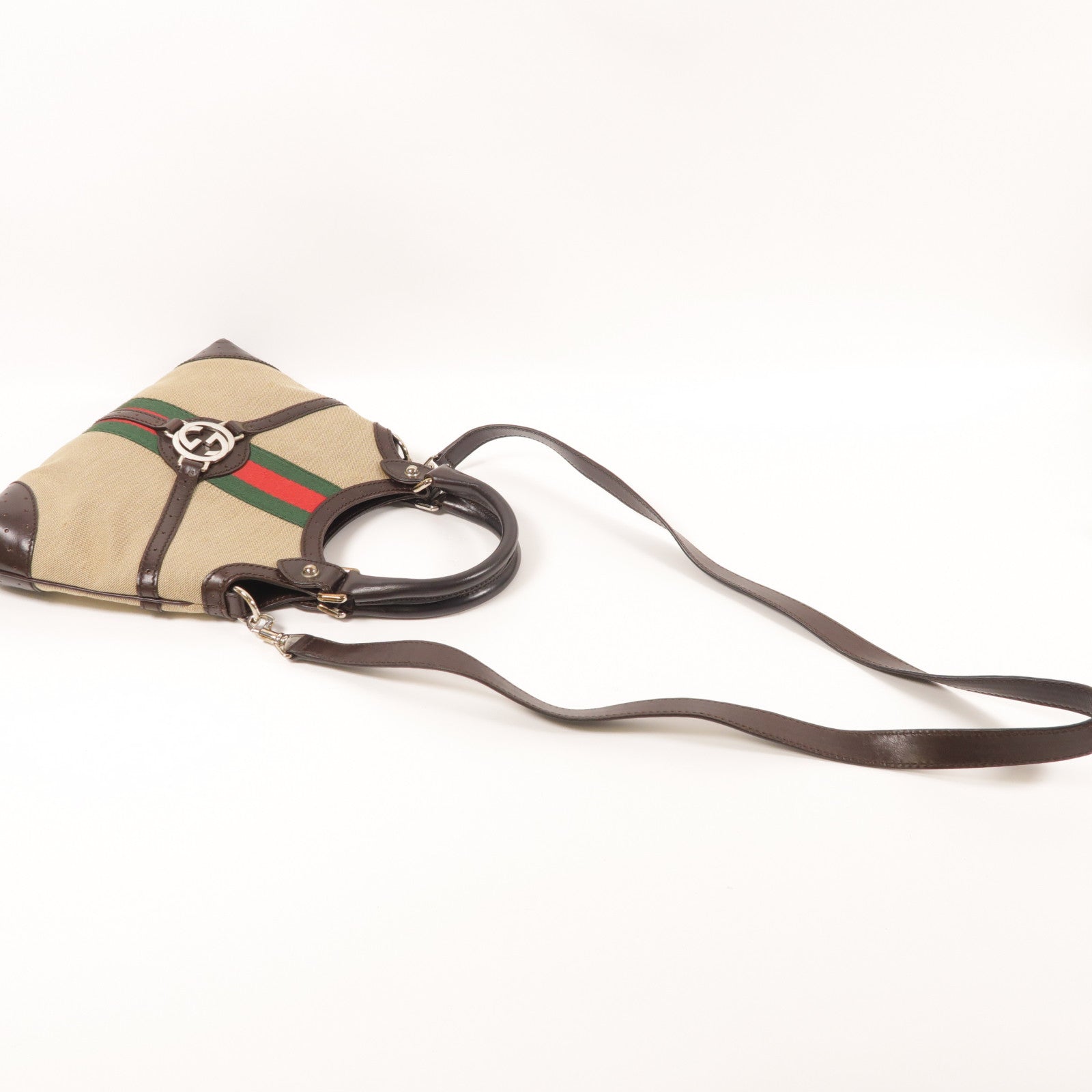 GUCCI 帆布2 Way Shoulder銀扣手挽肩背兩用袋