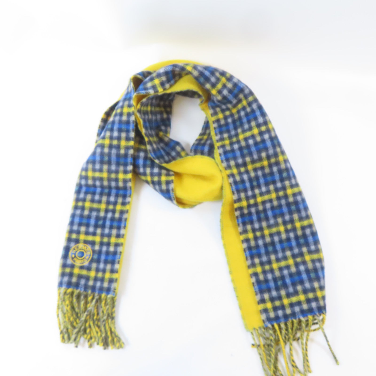 HERMES 羊絨Scarf頸巾藍色/黃色/灰色