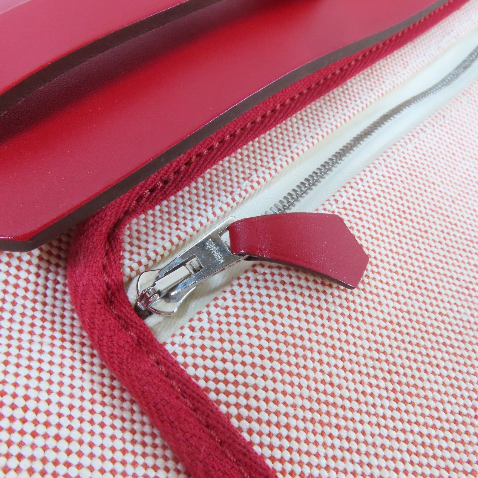 HERMES 帆布Herbag GM 2 Way Shoulder銀扣手挽肩背兩用袋紅色/米色