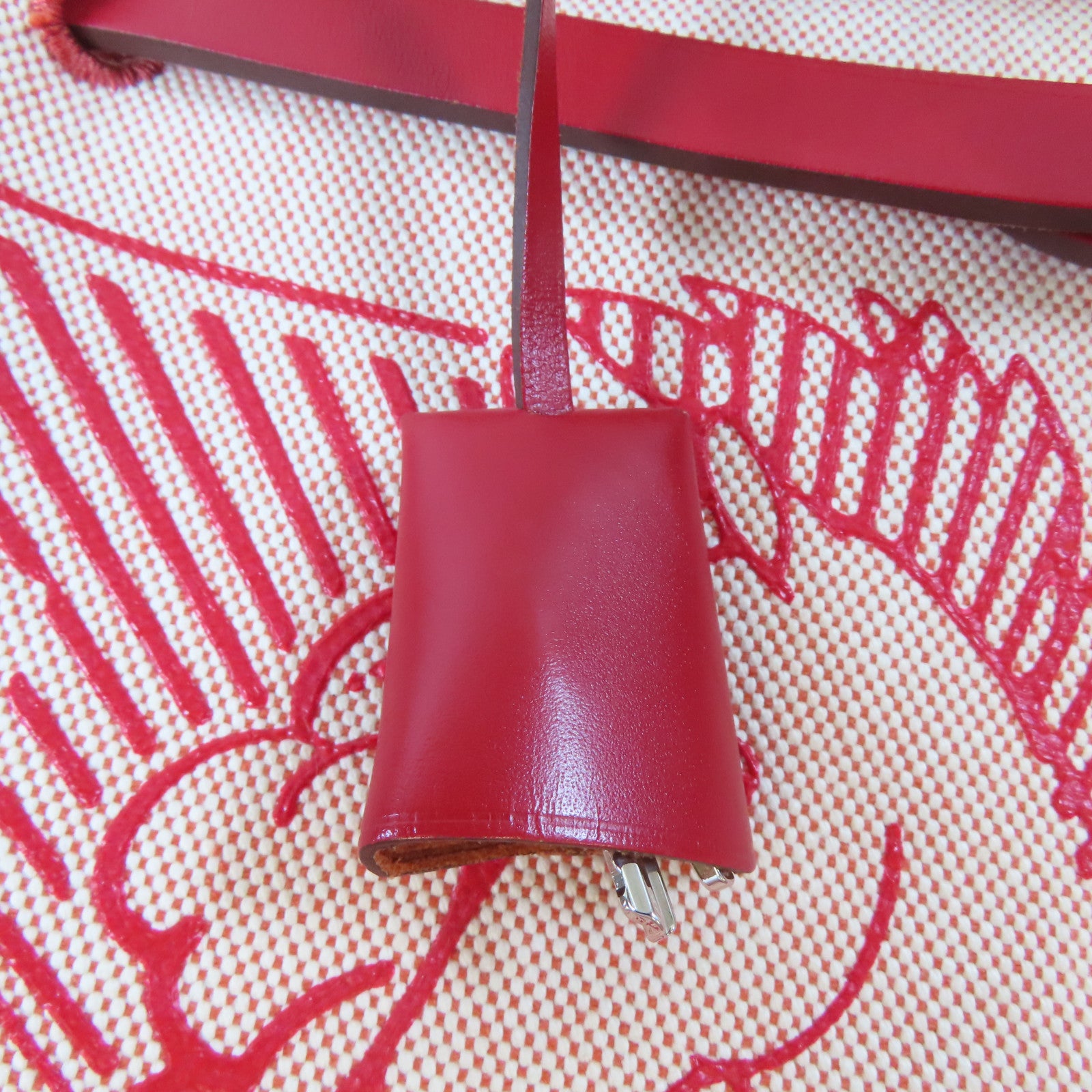 HERMES 帆布Herbag GM 2 Way Shoulder銀扣手挽肩背兩用袋紅色/米色