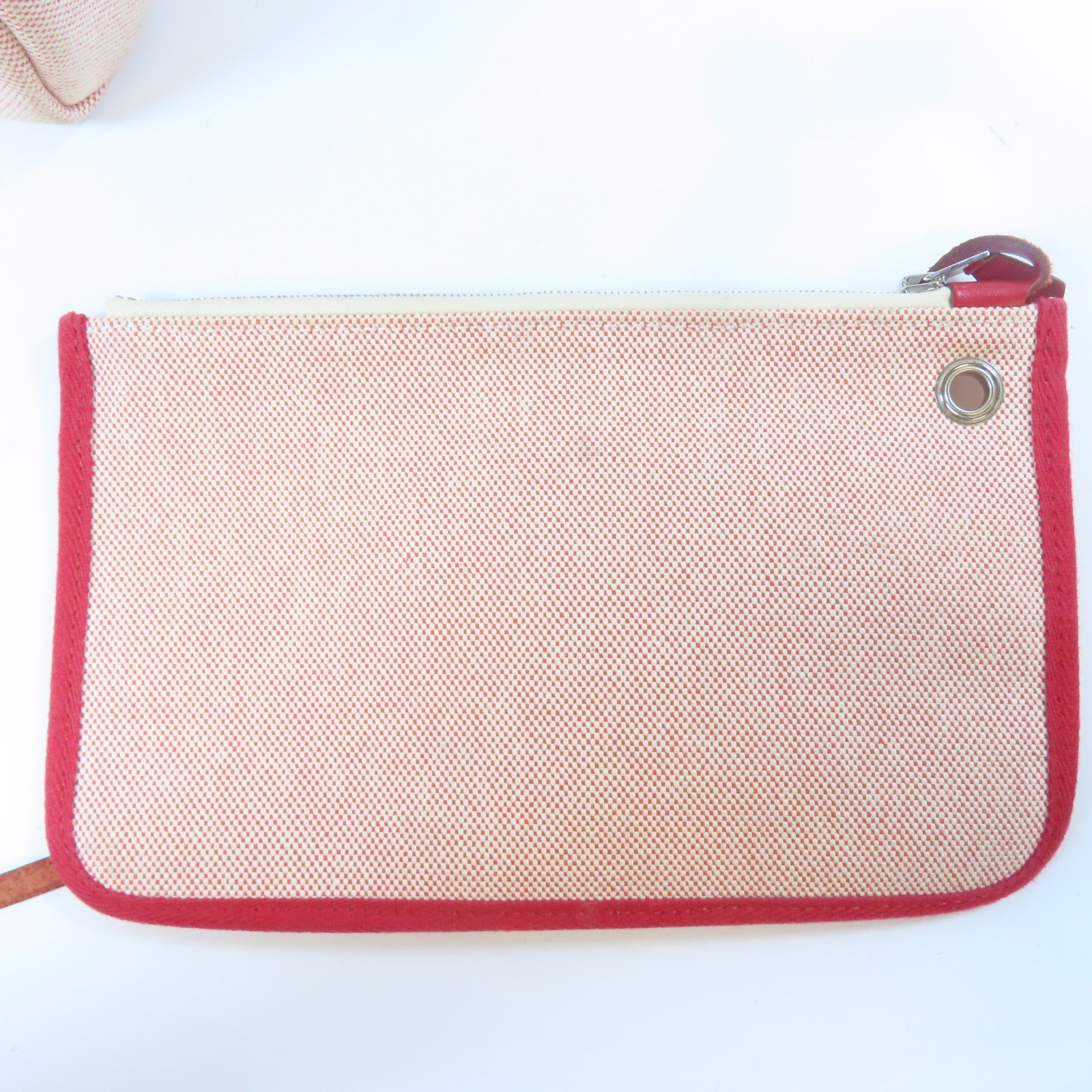 HERMES 帆布Herbag GM 2 Way Shoulder銀扣手挽肩背兩用袋紅色/米色