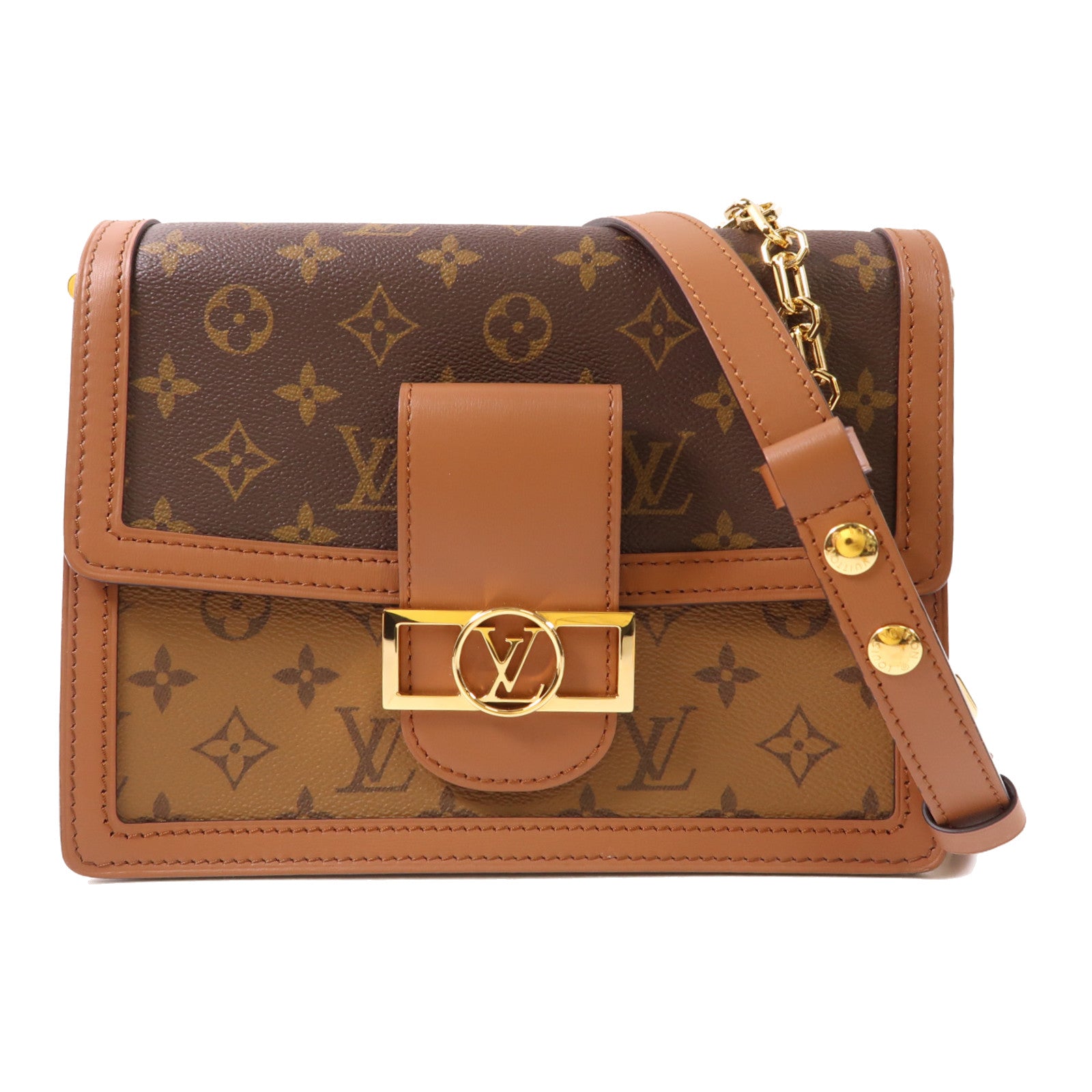 LOUIS VUITTON Monogram Reverse Dauphine MM金扣手挽肩背兩用袋棕色