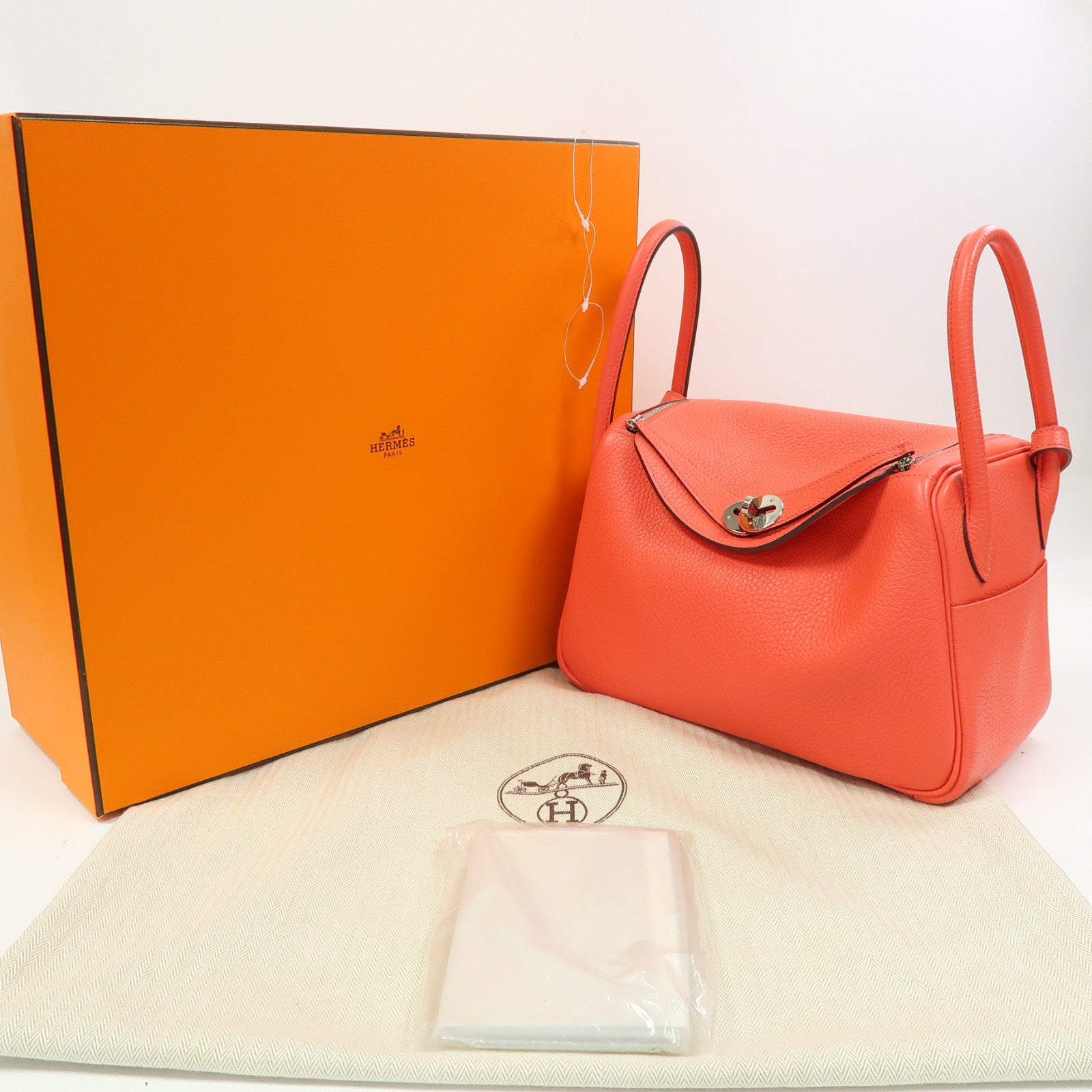 HERMES SHW Lindy 26 2 Way Shoulder Bag Handbag Clemence Leather Rouge Pivoine