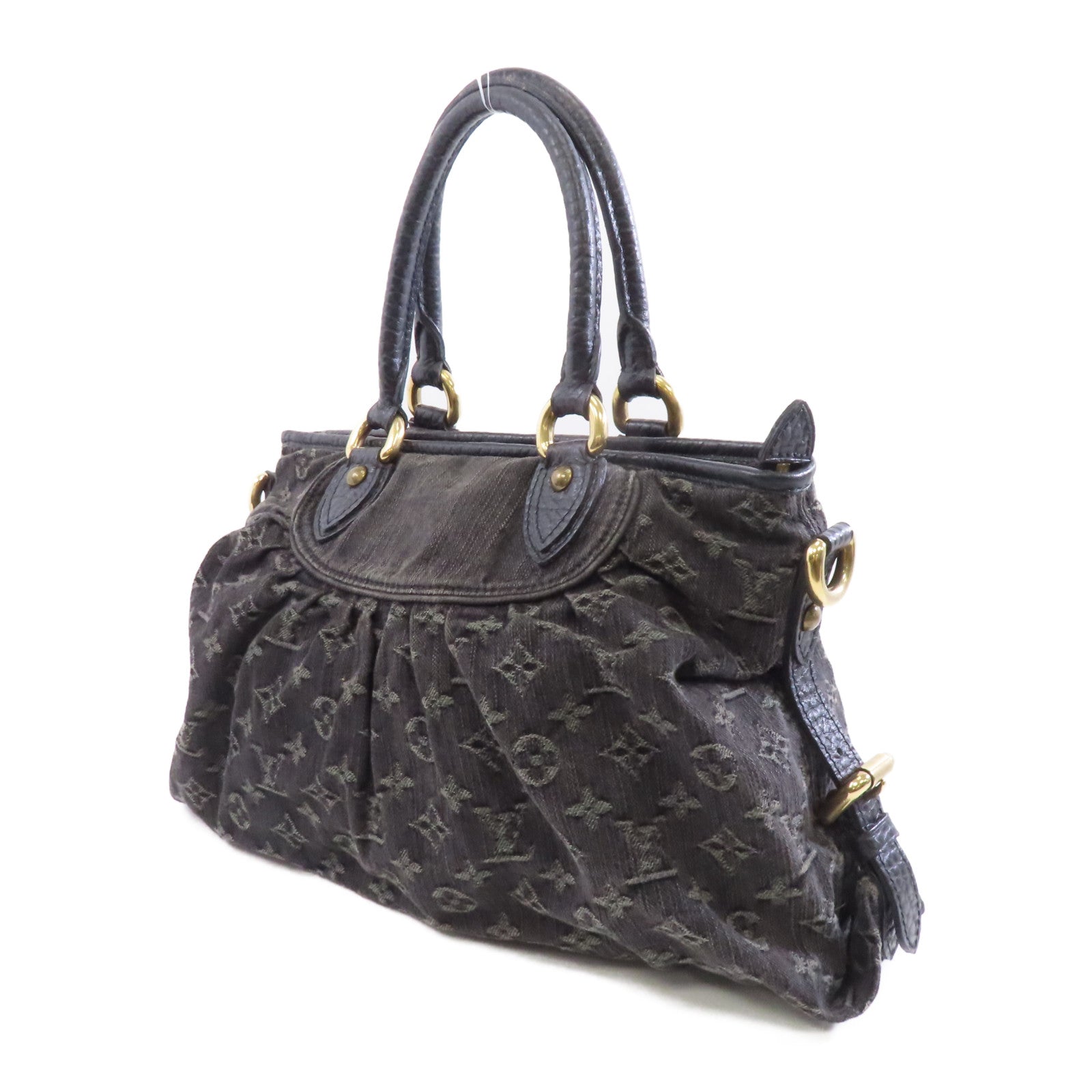 LOUIS VUITTON Monogram Denim Neo Cabby MM金扣手挽肩背兩用袋黑色
