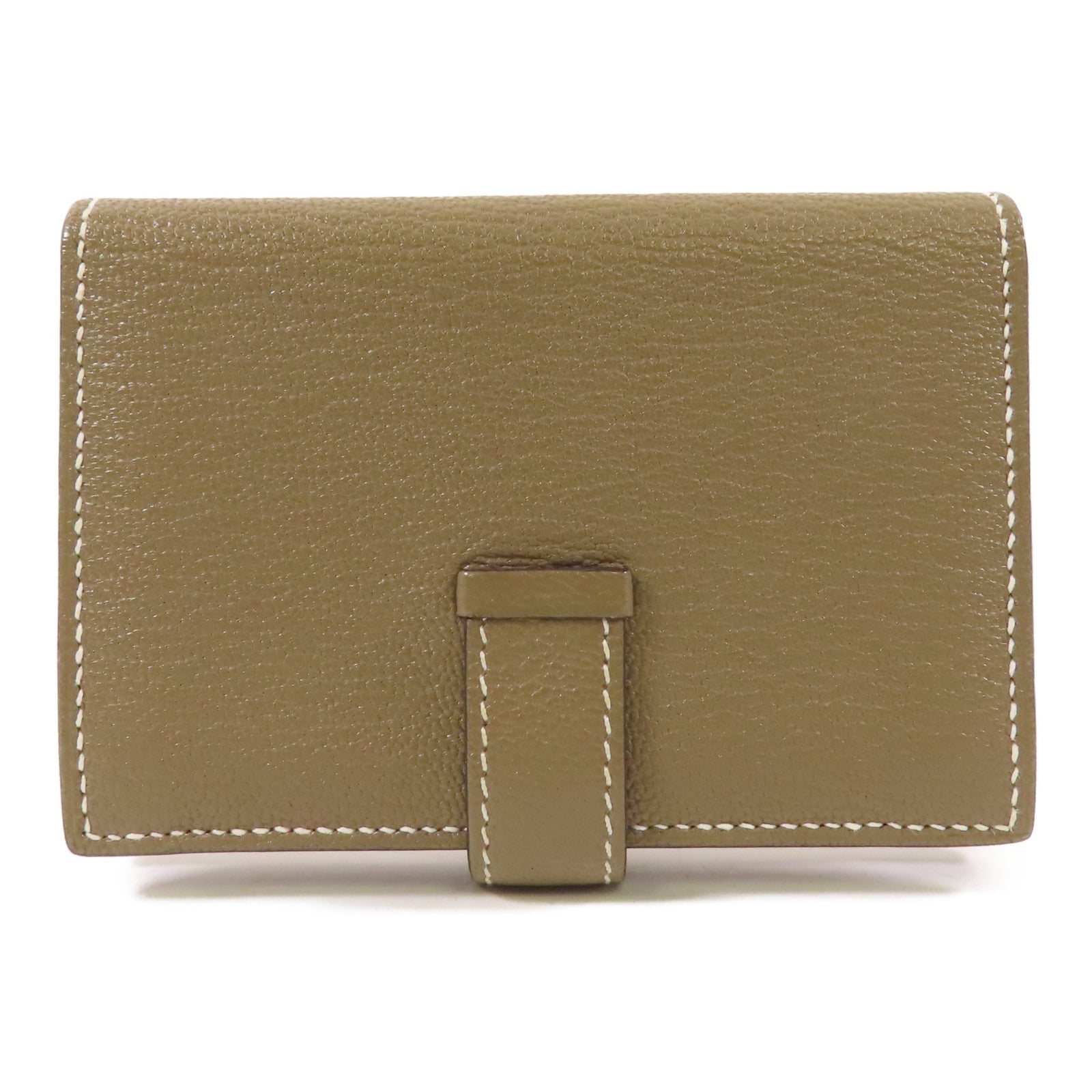 HERMES Chevre皮革Bearn Mini Wallet金扣錢包Etoupe