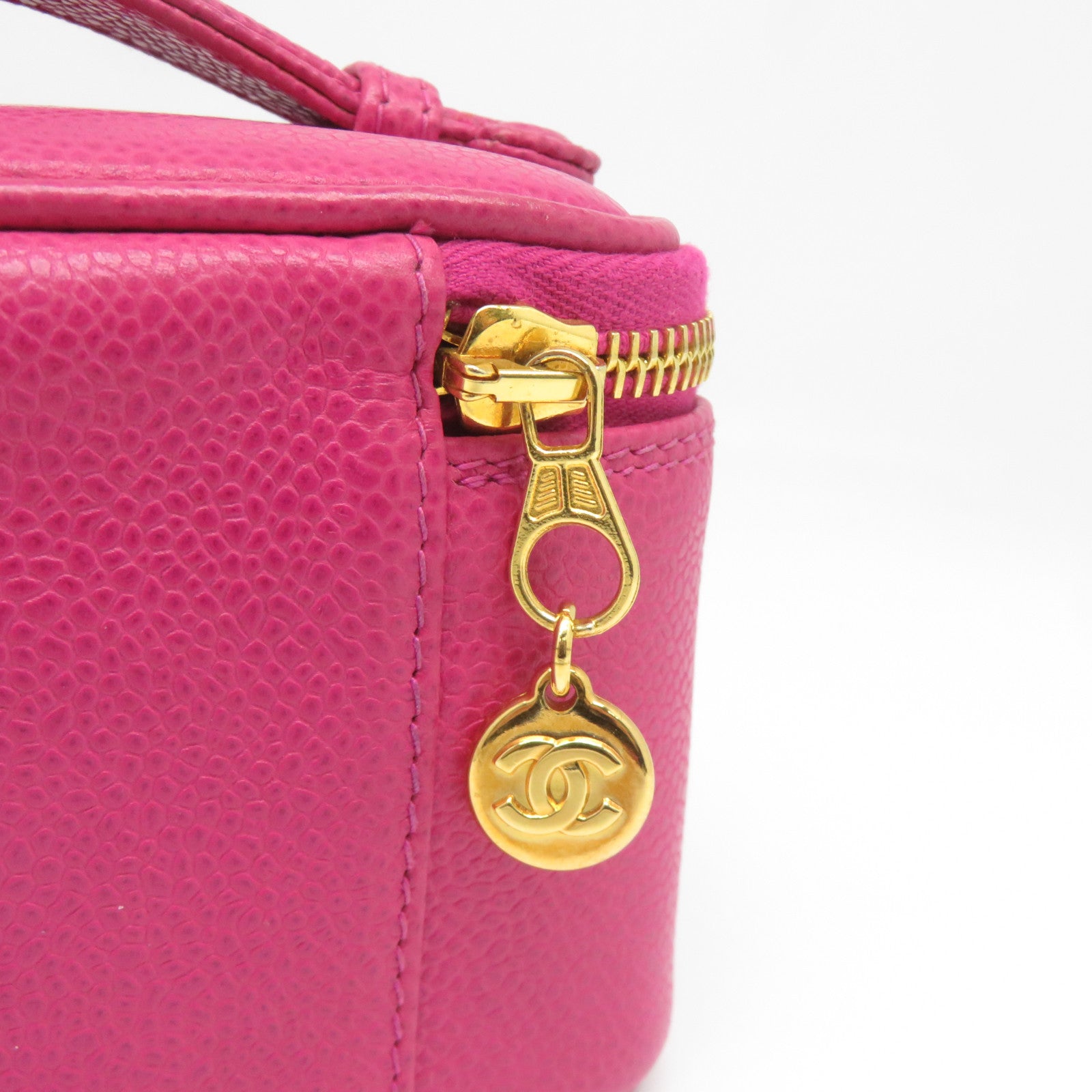 CHANEL Caviar皮革Vintage Vanity Case金扣手挽袋粉紅色