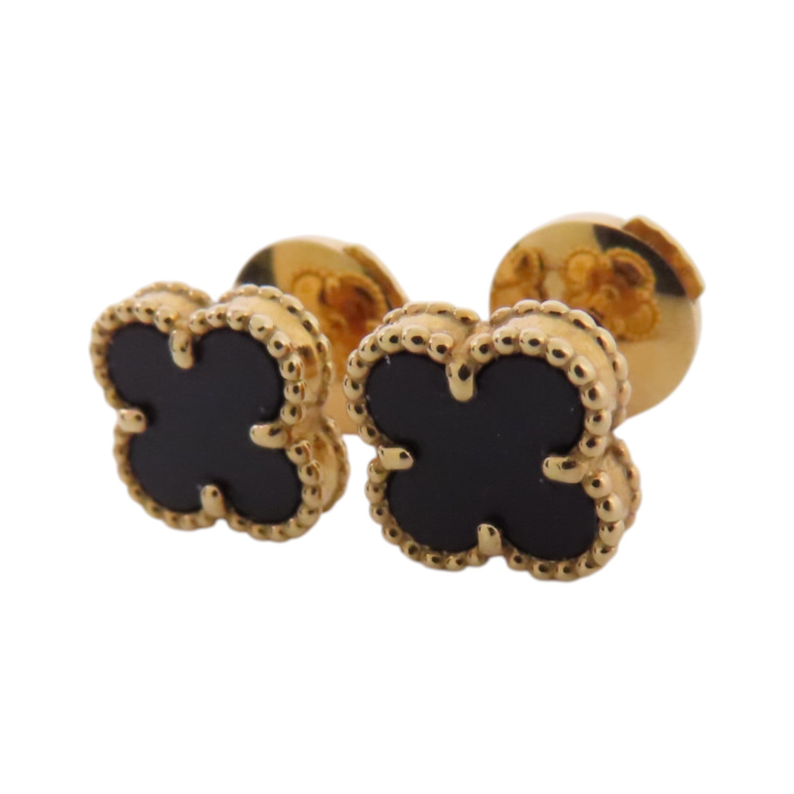 Van Cleef & Arpels 18K玫瑰金Sweet Vintage Alhambra Onyx Earrings金扣縞瑪瑙耳環