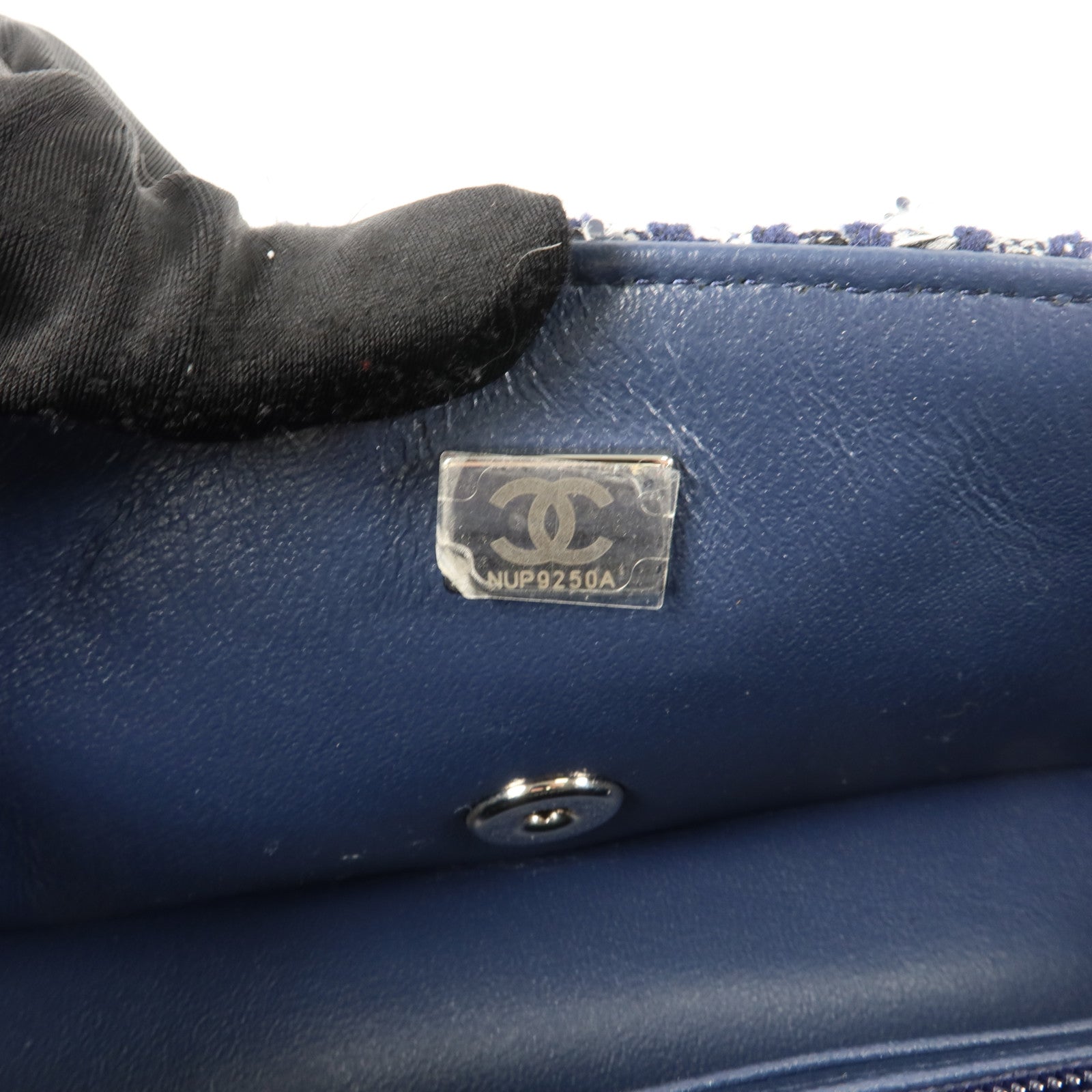CHANEL 斜紋軟呢/亮片Mini Classic 20鏈帶肩背袋