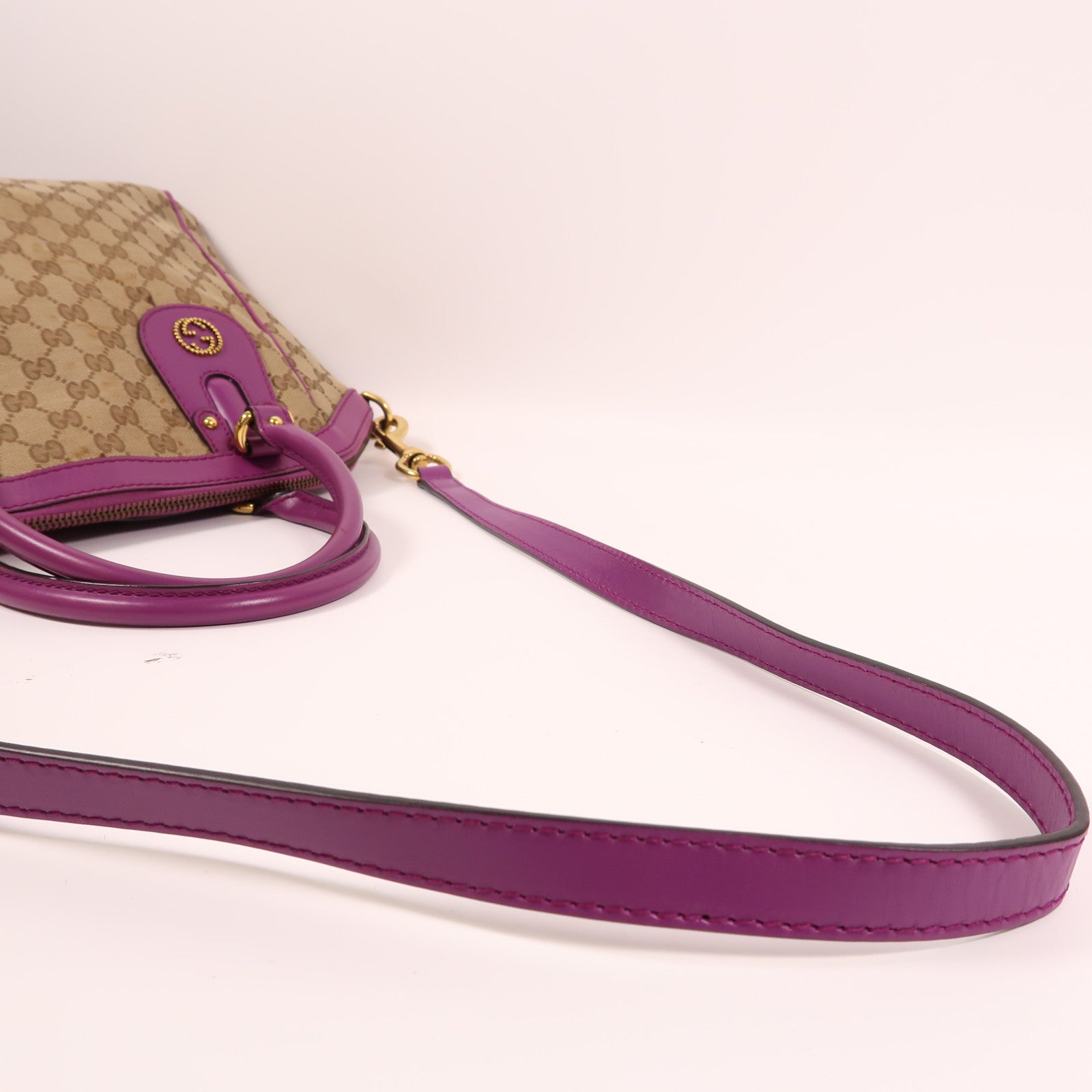 GUCCI 【激減優惠】GUCCI 帆布GG Canvas Scarlett金扣手挽肩背兩用袋紫色/啡色