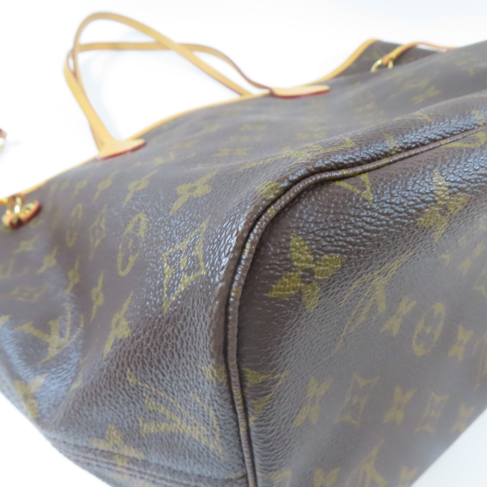 LOUIS VUITTON Monogram Neverfull MM金扣手挽袋啡色