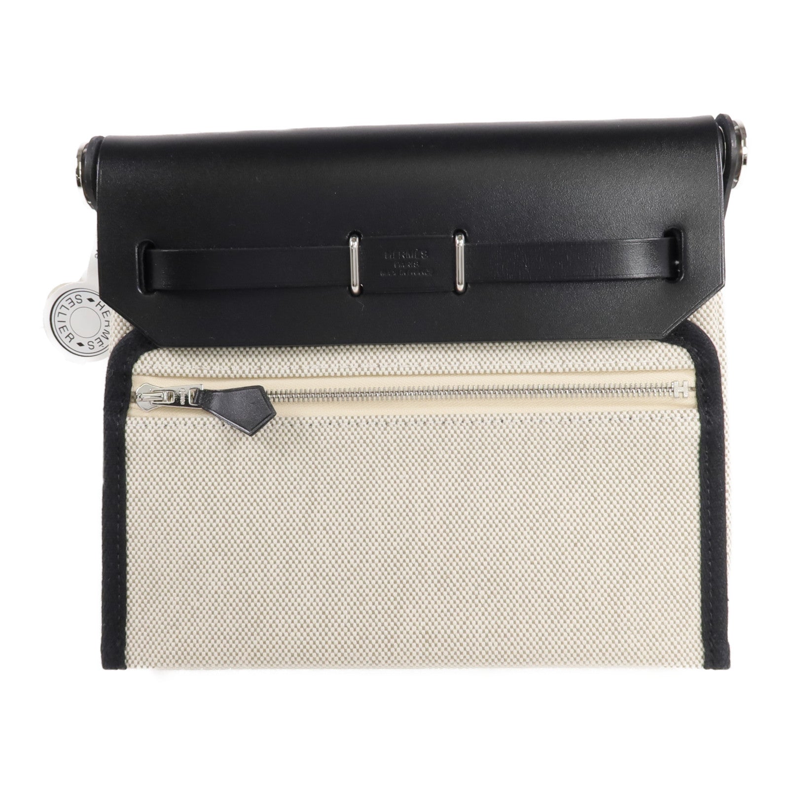 HERMES 【激減優惠】帆布/皮革Mini Herbag銀扣肩背袋Noir