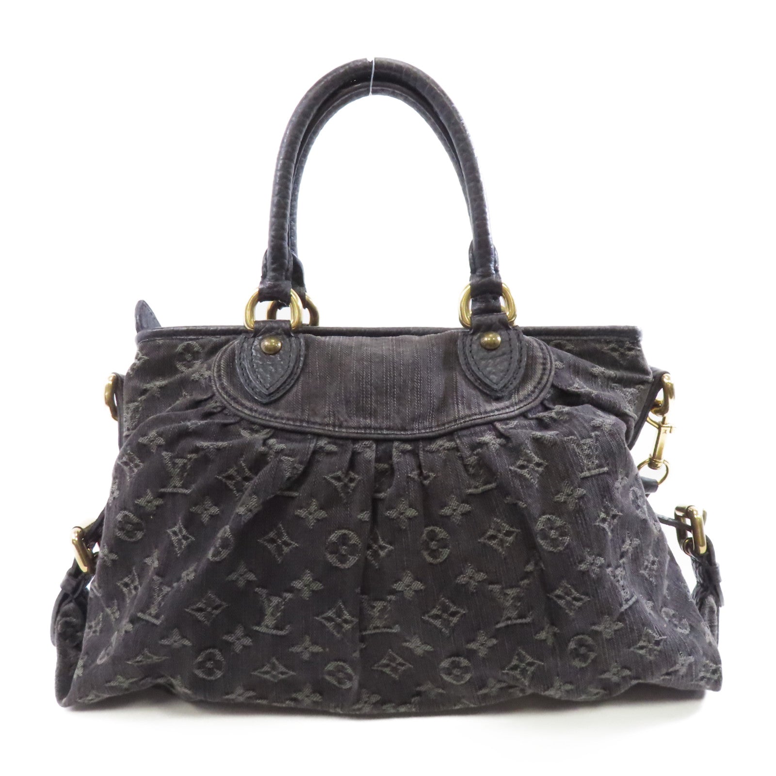 LOUIS VUITTON Monogram Denim Neo Cabby MM金扣手挽肩背兩用袋黑色
