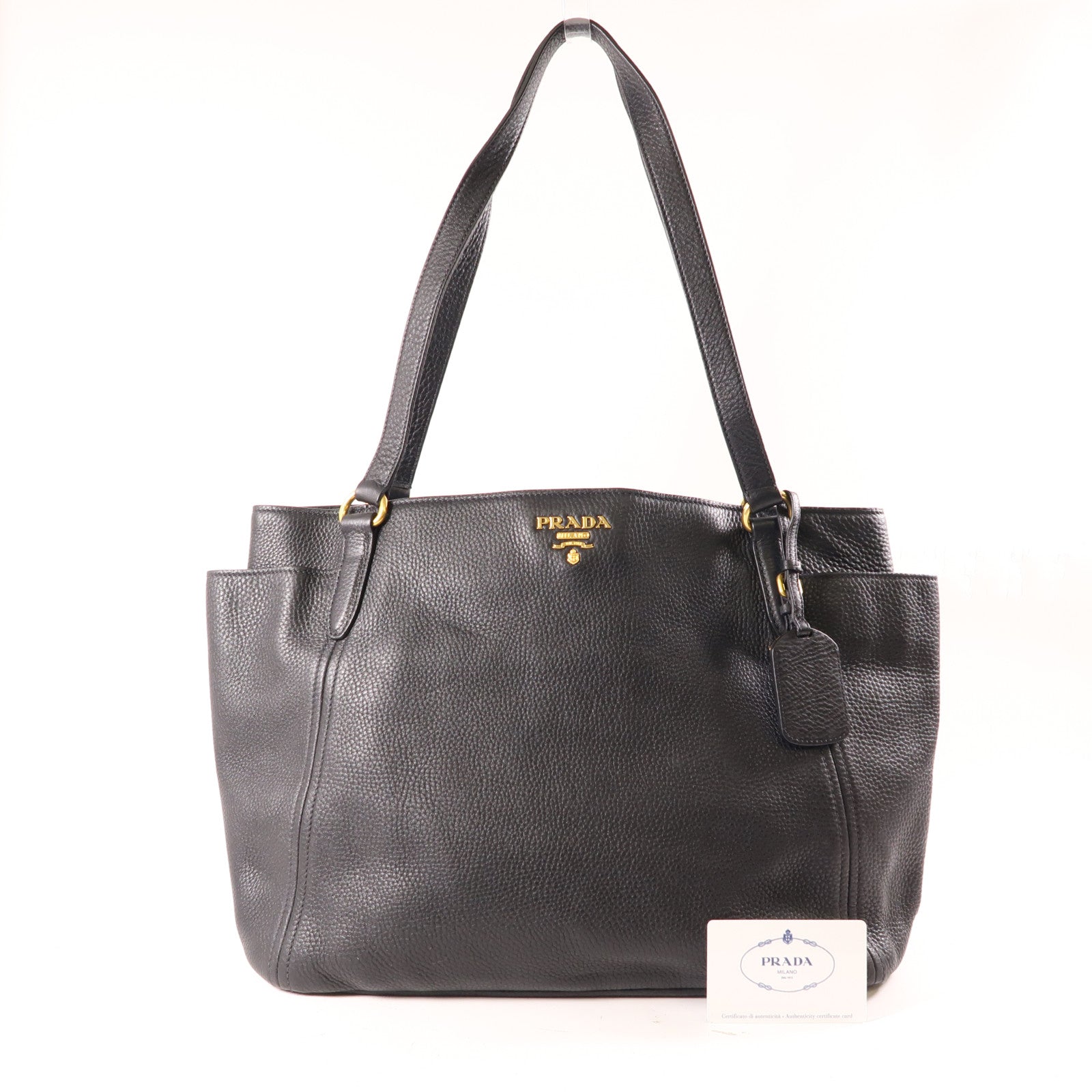 PRADA 牛皮皮革Shoulder Bag金扣肩背袋黑色