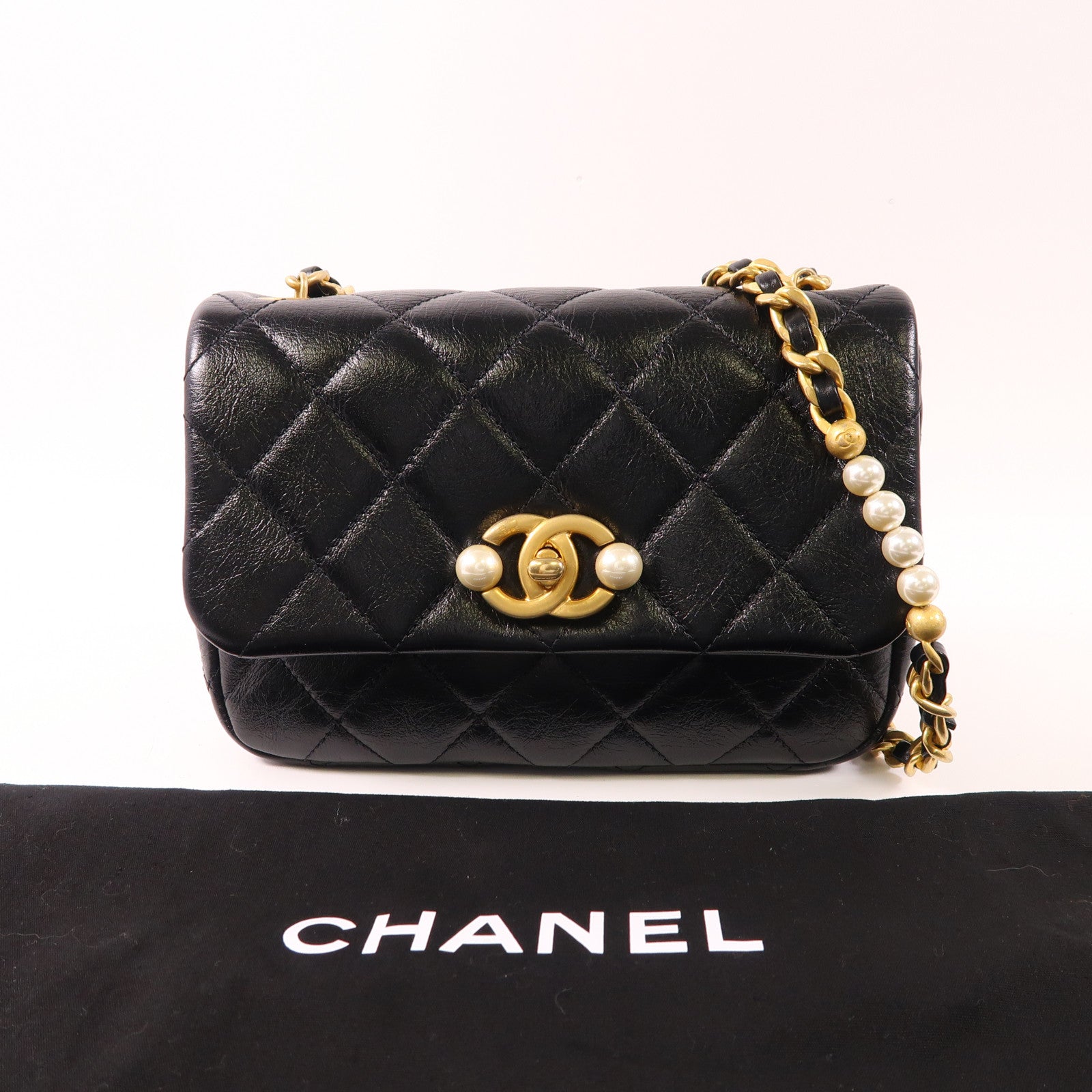 CHANEL 牛皮皮革Chain Shoulder Bag金扣鏈帶肩背袋