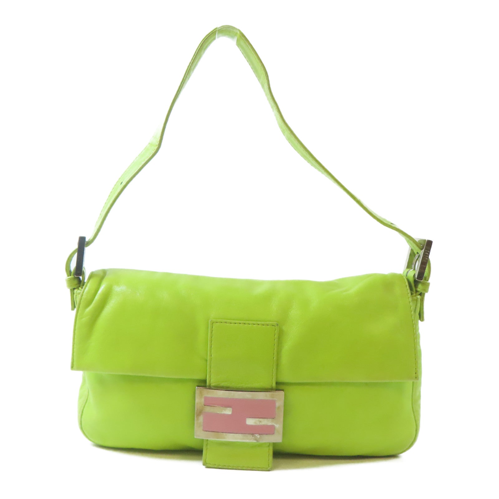 FENDI 牛皮皮革Handbag銀扣手挽袋綠色
