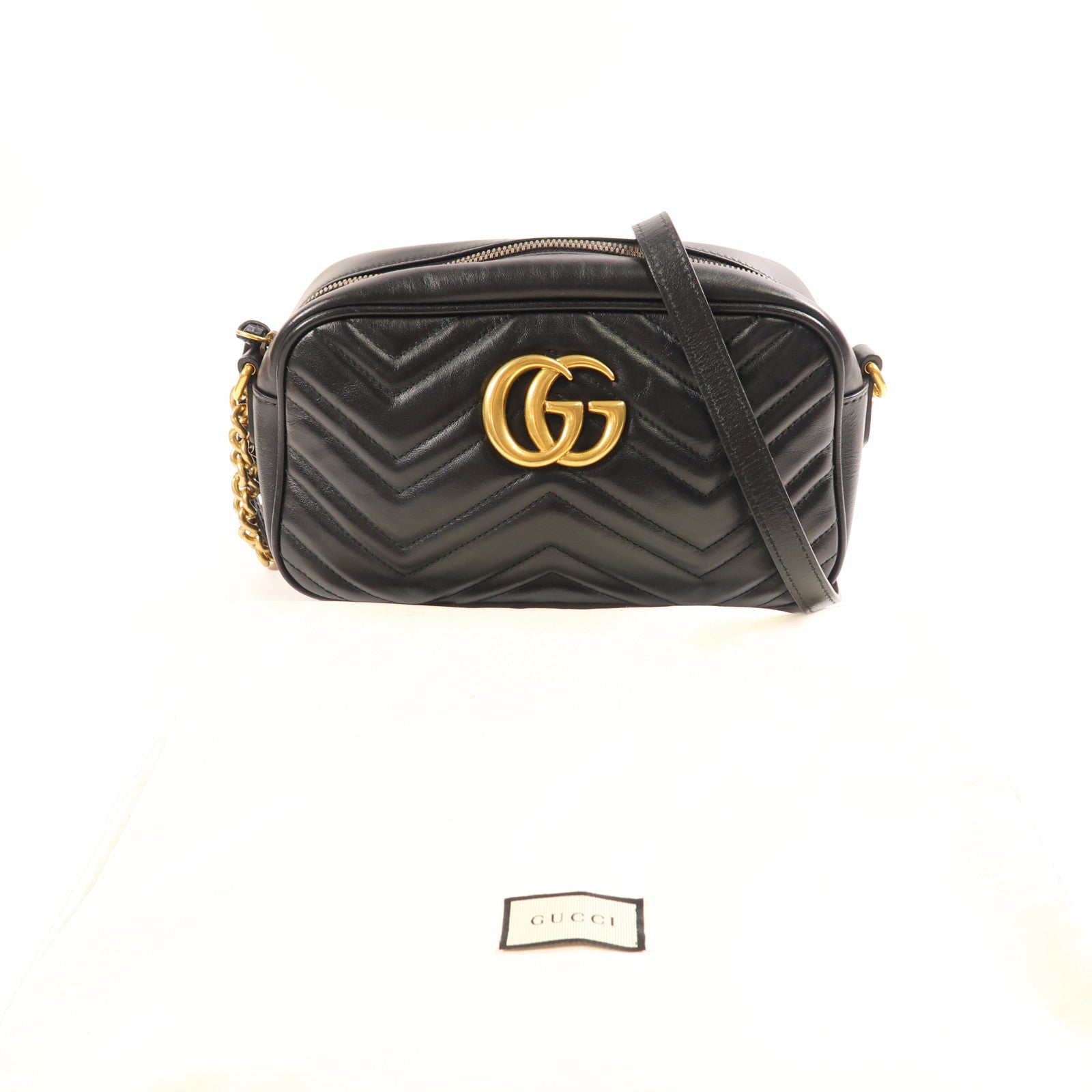 GUCCI GG GHW GG Marmont Small Chain Shoulder Bag Calfskin Leather 447632 Black