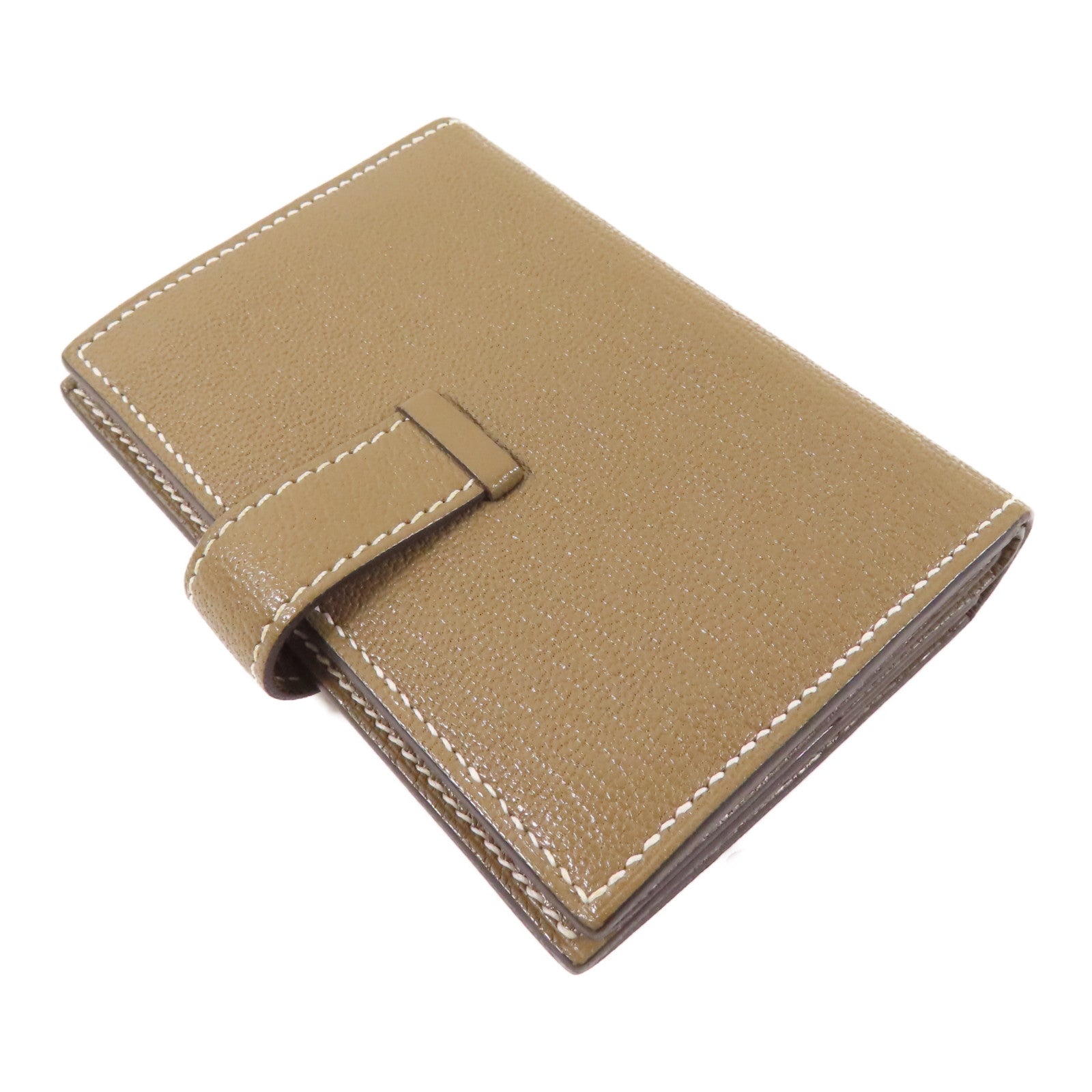 HERMES Chevre皮革Bearn Mini Wallet金扣錢包Etoupe