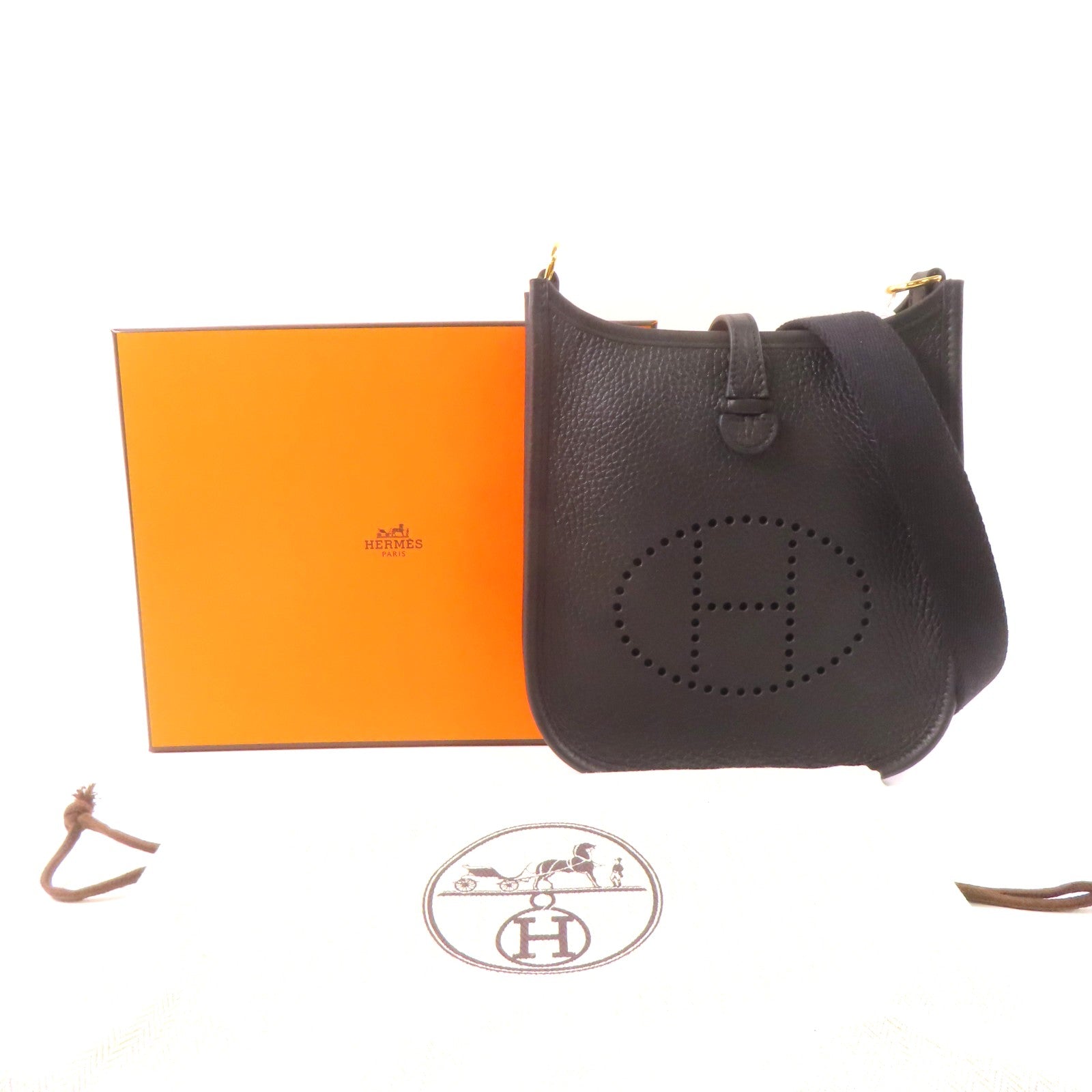 HERMES 皮革Evelyne TPM金扣肩背袋黑色